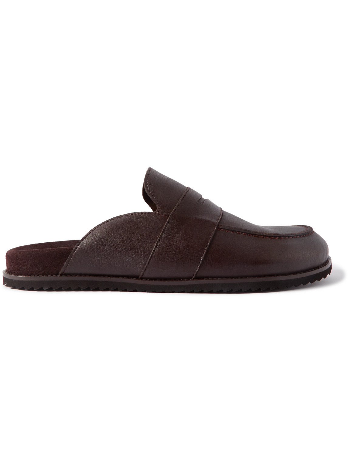 Mr P David Leather Backless Penny Loafers In Brown