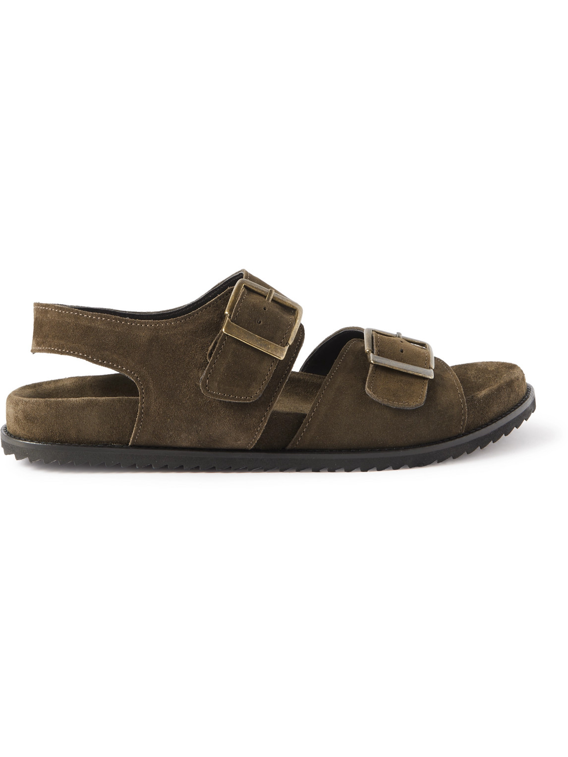 Mr P David Buckled Regenerated Suede By Evolo® Sandals In Brown