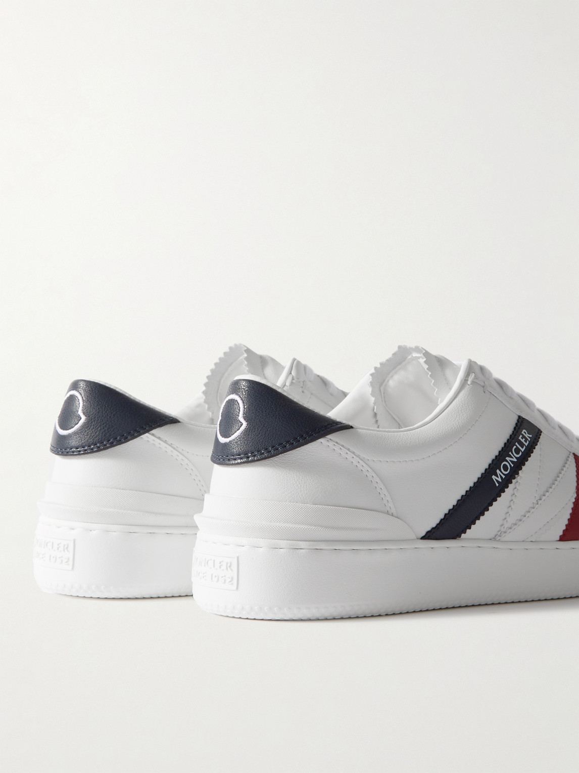 Shop Moncler Monaco M Striped Leather Sneakers In White