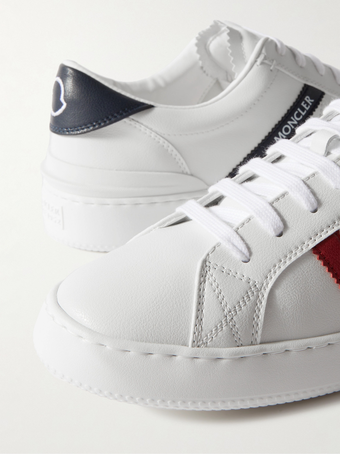 Shop Moncler Monaco M Striped Leather Sneakers In White