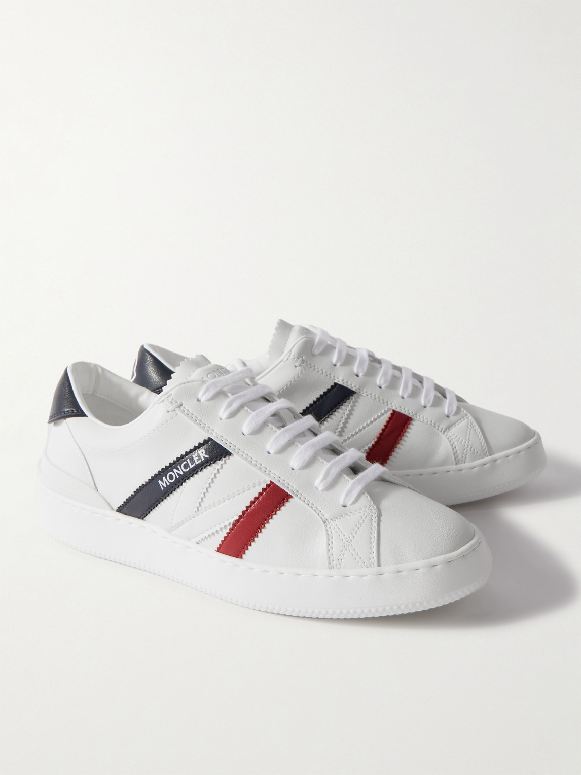 Shop Moncler Monaco M Striped Leather Sneakers In White