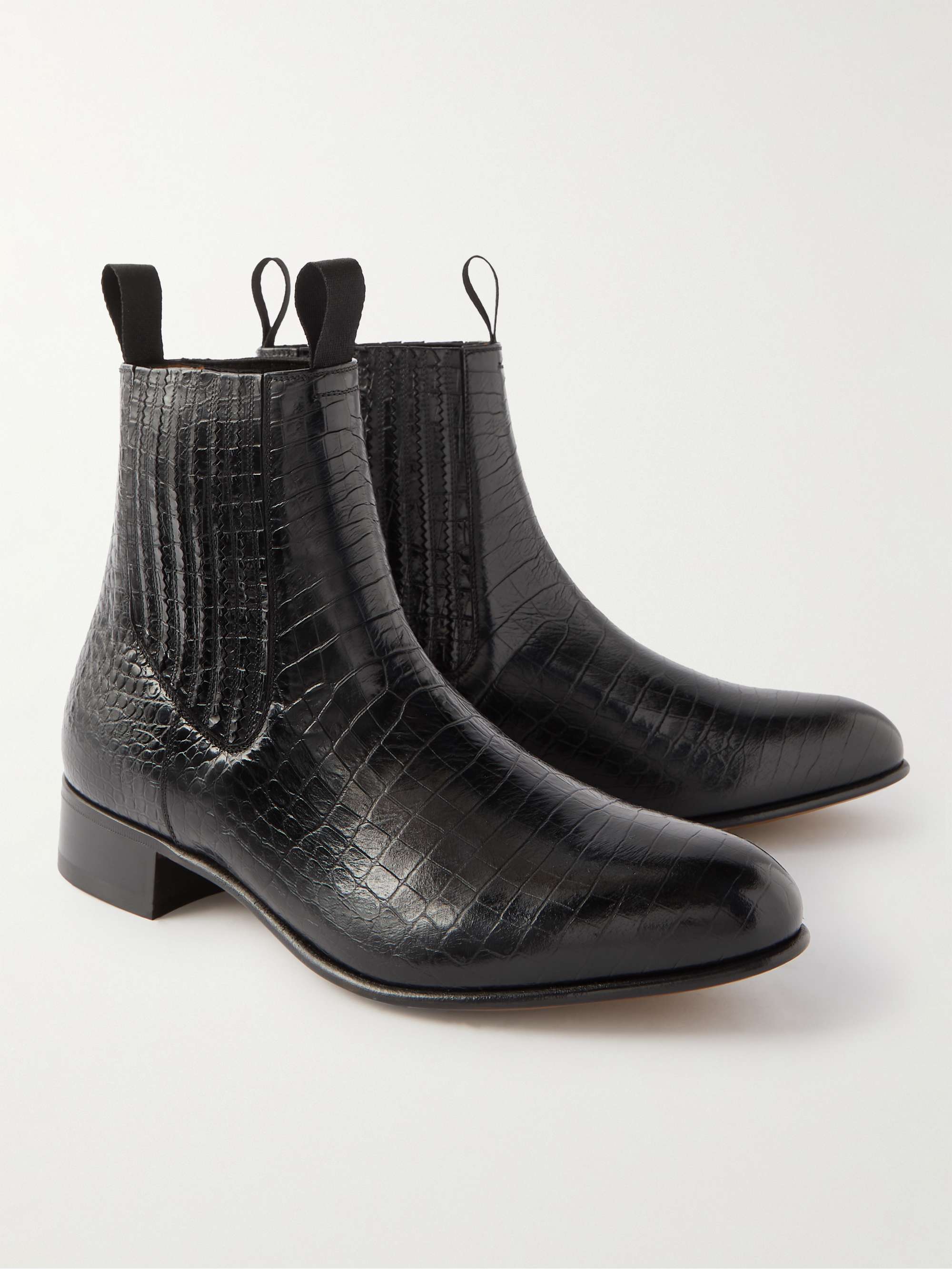 TOM FORD Kurt Croc-Print Leather Chelsea Boots