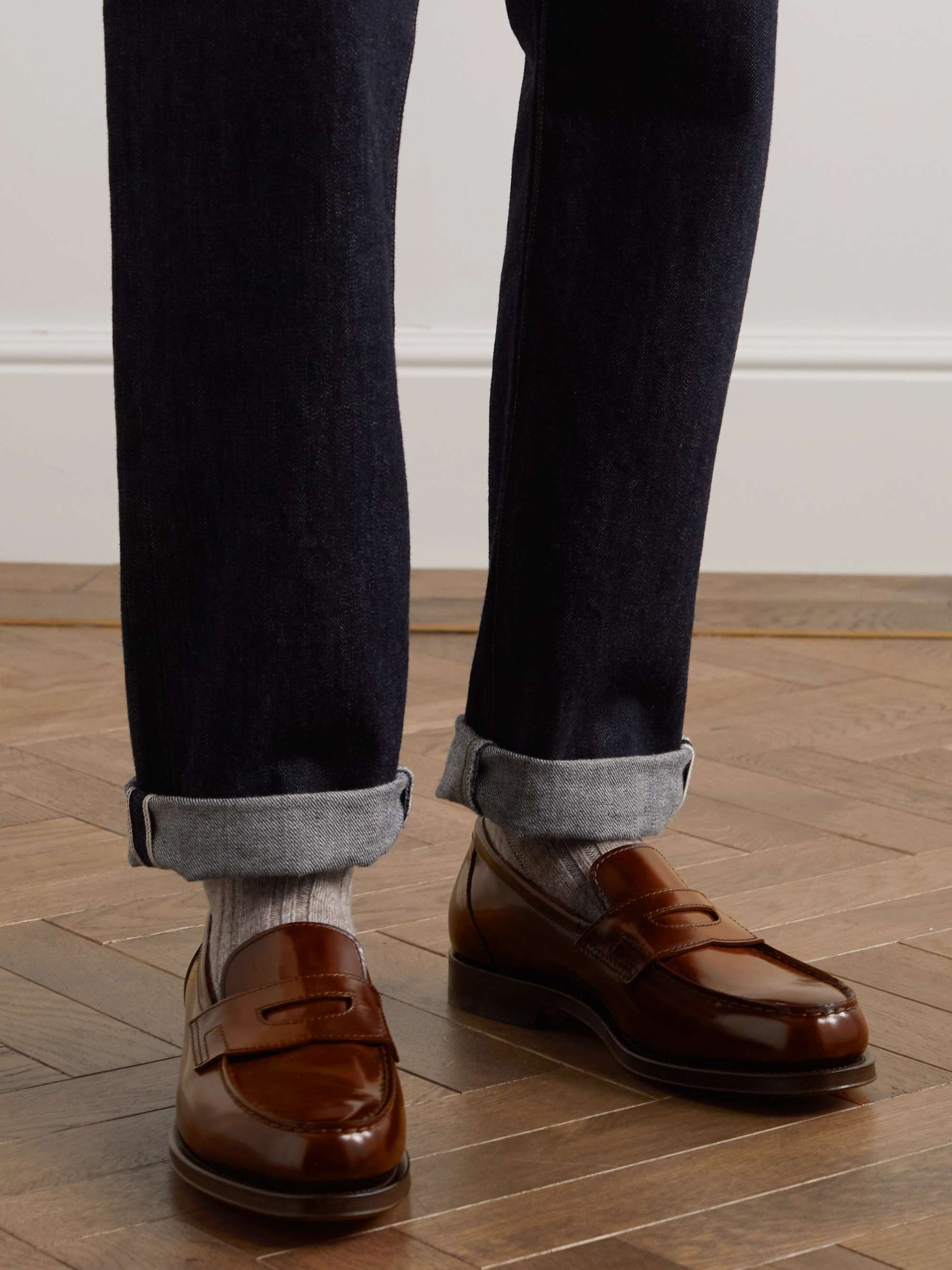 SANTONI Leather Penny Loafers