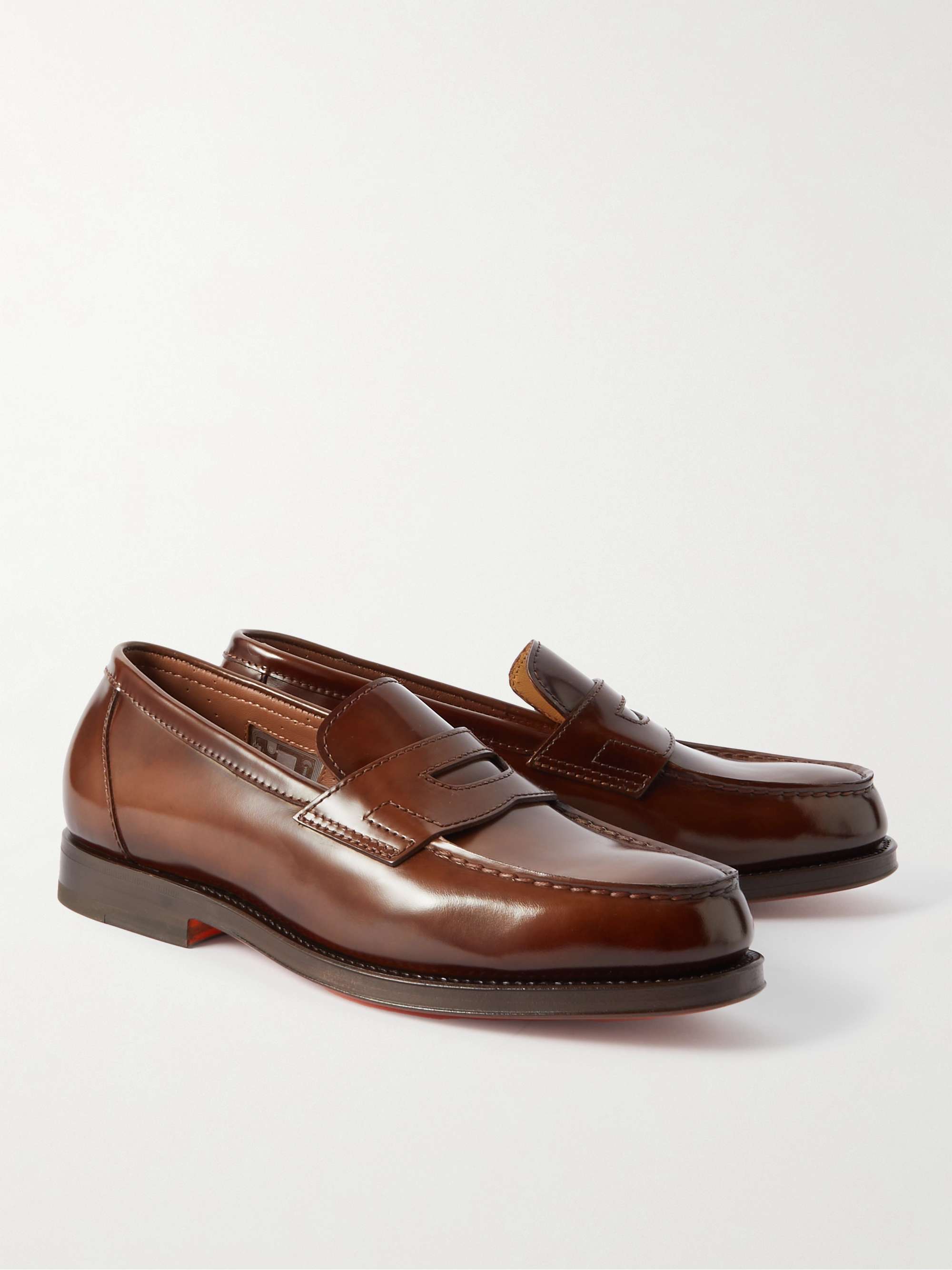 SANTONI Leather Penny Loafers