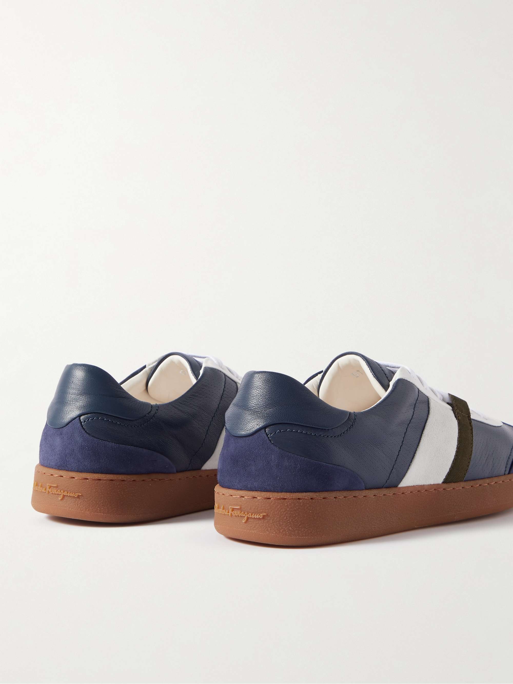FERRAGAMO Garda Webbing-Trimmed Suede and Leather Sneakers