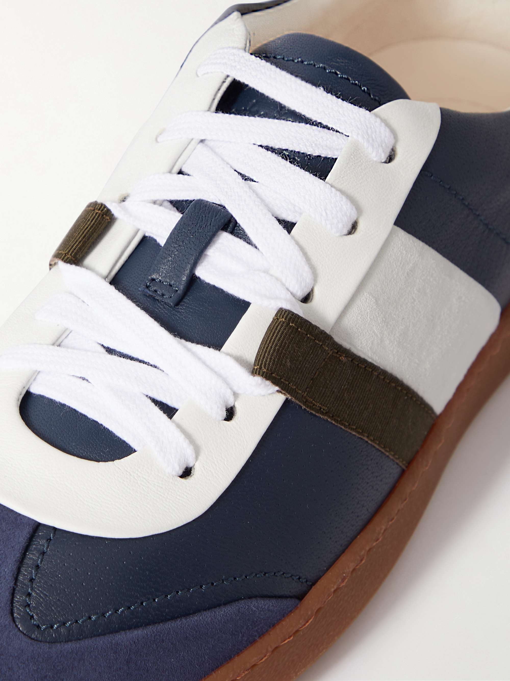 FERRAGAMO Garda Webbing-Trimmed Suede and Leather Sneakers