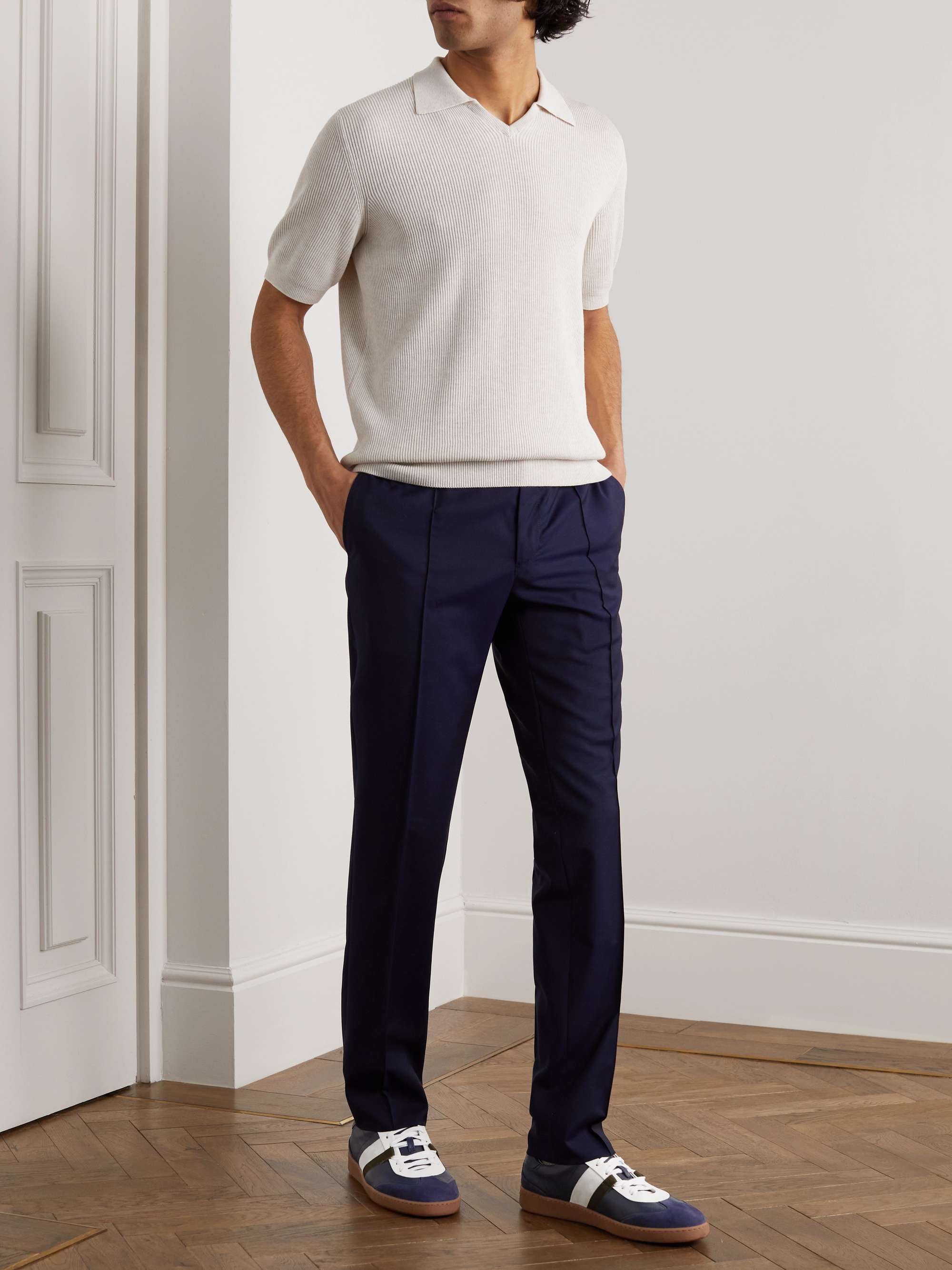 FERRAGAMO Garda Webbing-Trimmed Suede and Leather Sneakers
