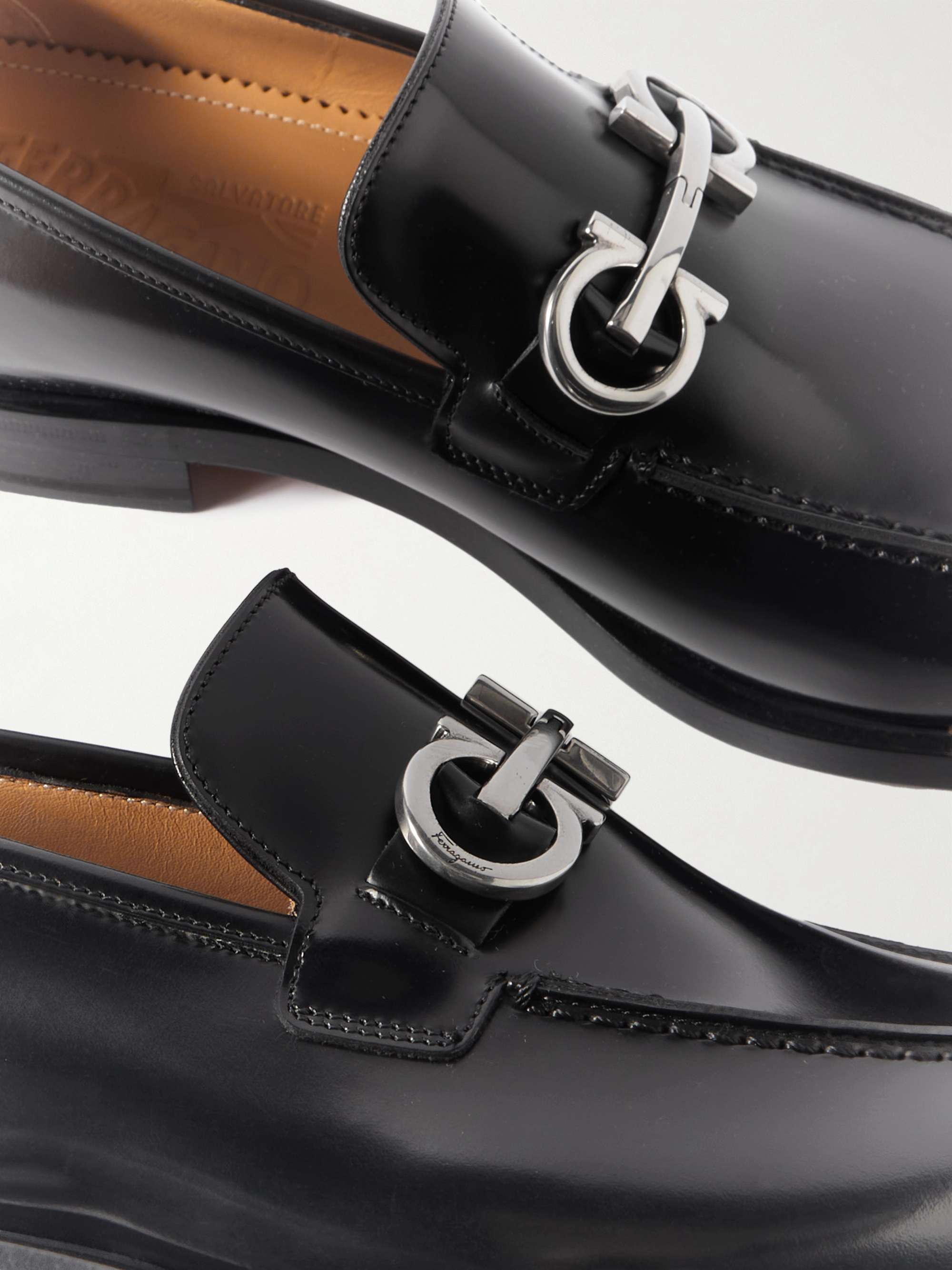 FERRAGAMO Gustav Emebllished Polished-Leather Loafers