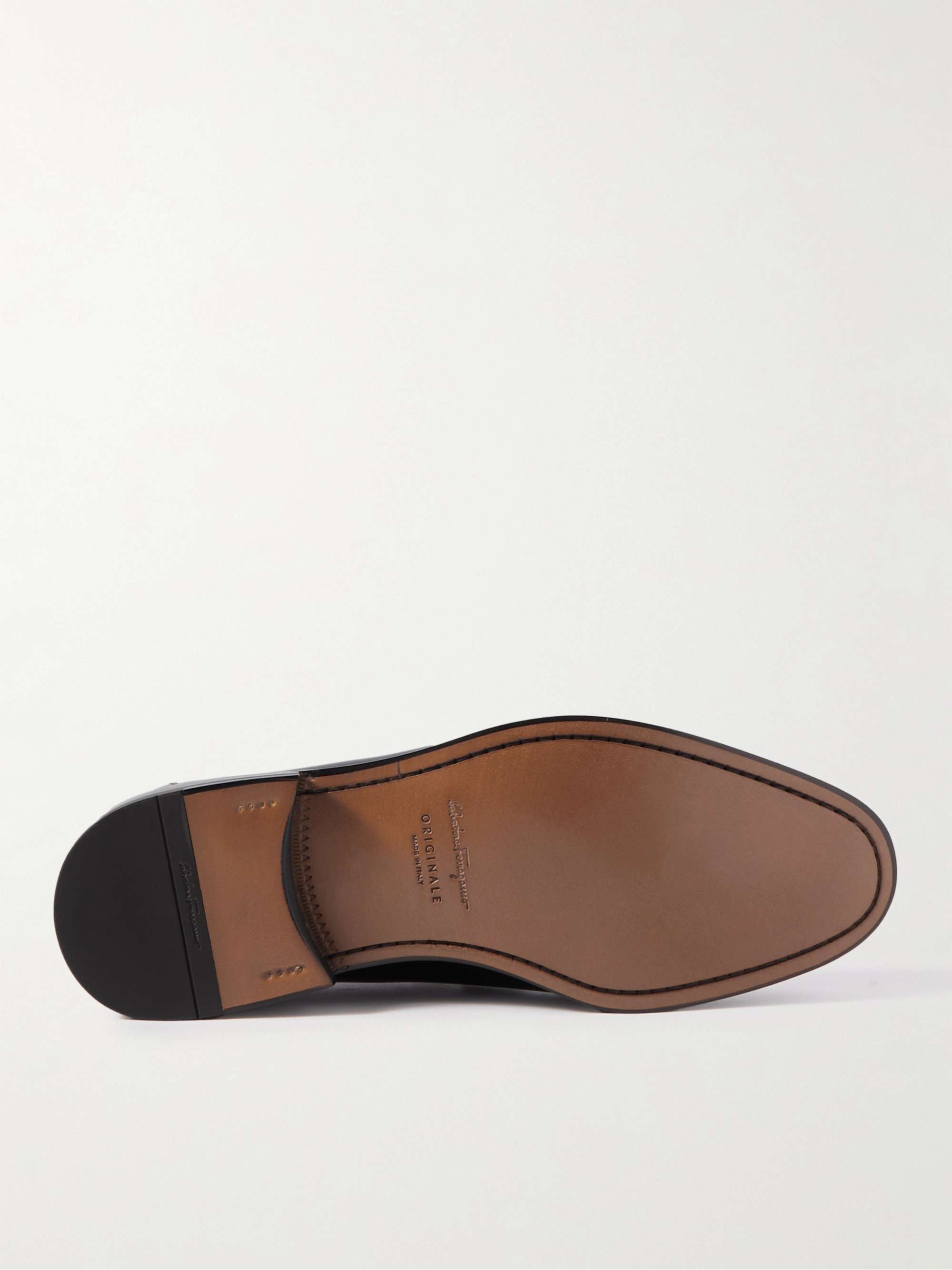 FERRAGAMO Gustav Emebllished Polished-Leather Loafers