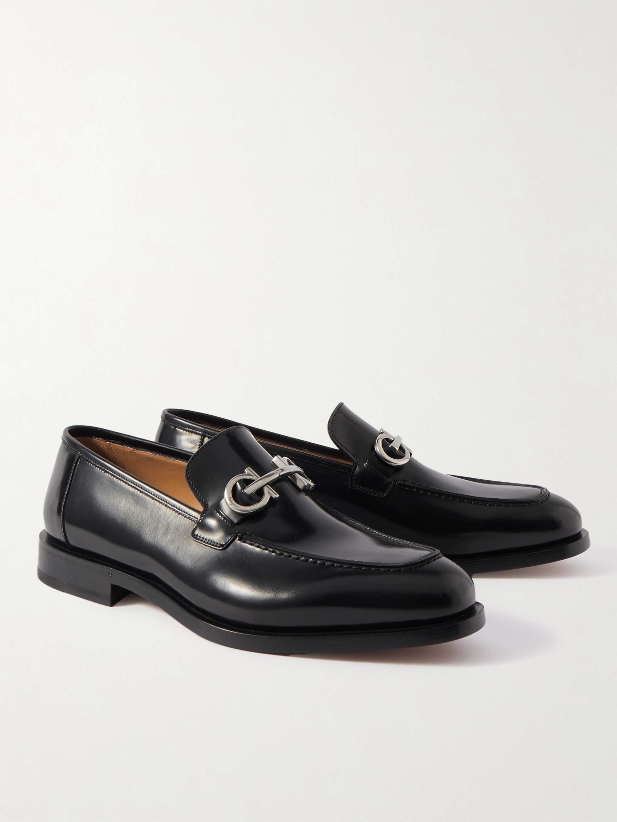 FERRAGAMO Gustav Emebllished Polished-Leather Loafers