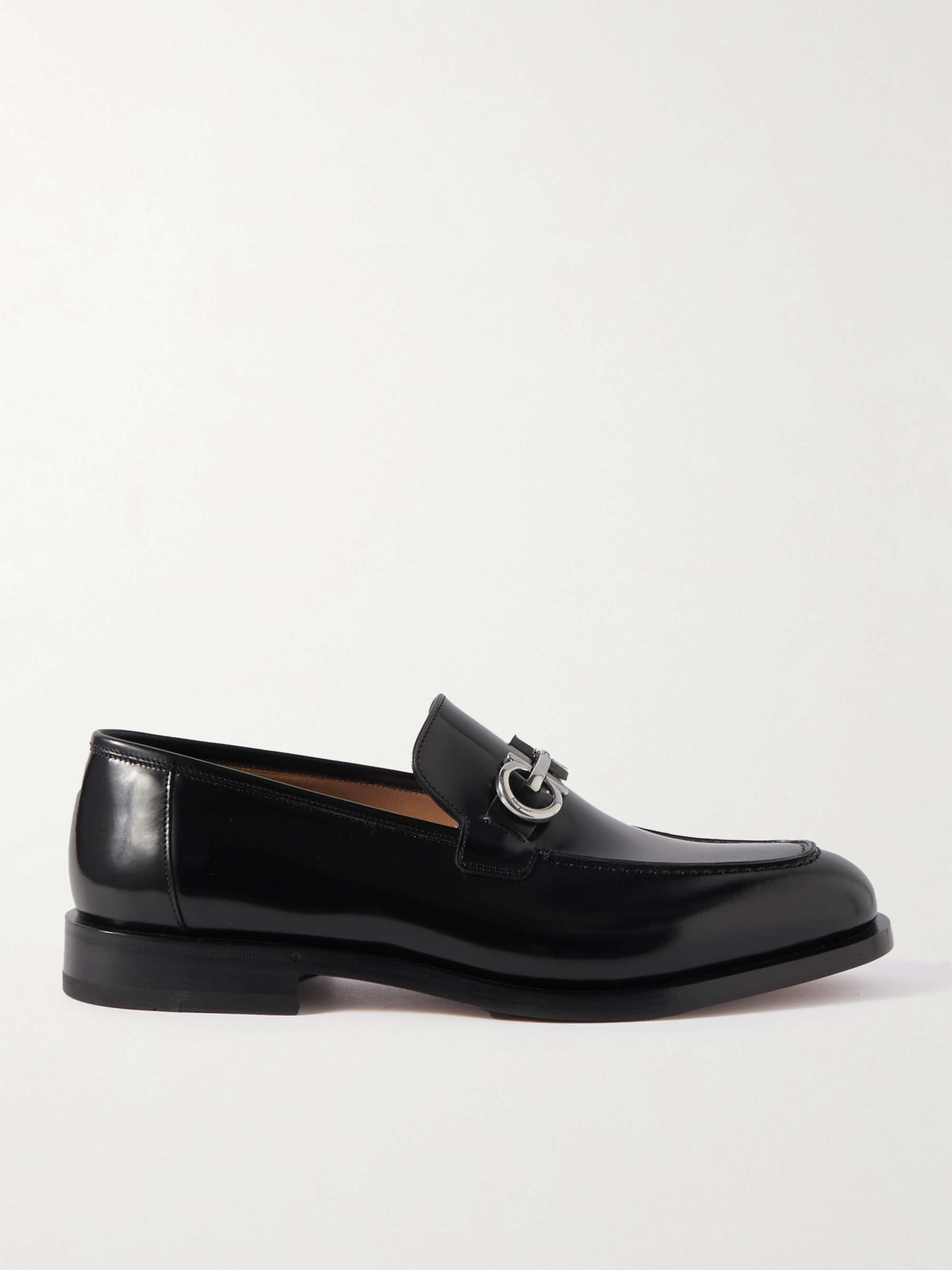FERRAGAMO Gustav Emebllished Polished-Leather Loafers