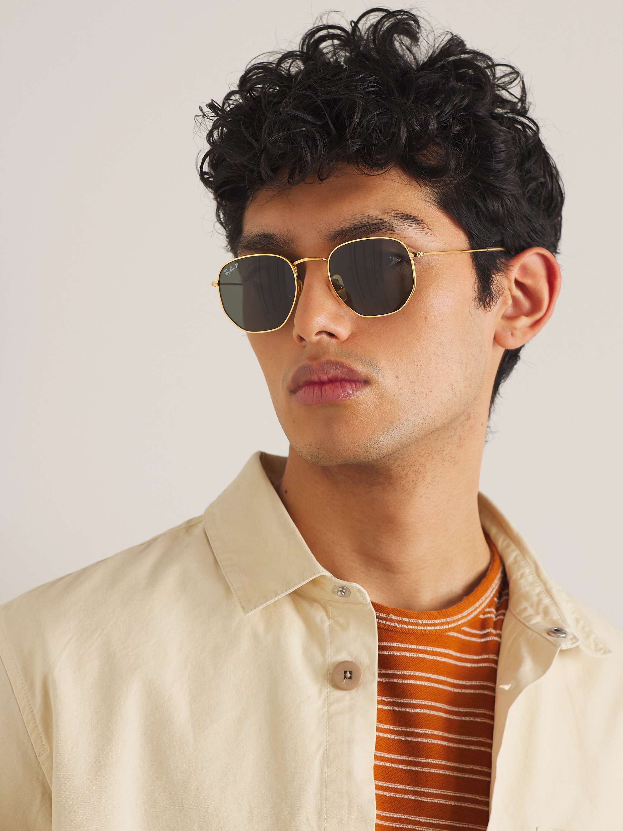 RAY-BAN Hexagonal-Frame Gold-Tone Sunglasses | MR PORTER