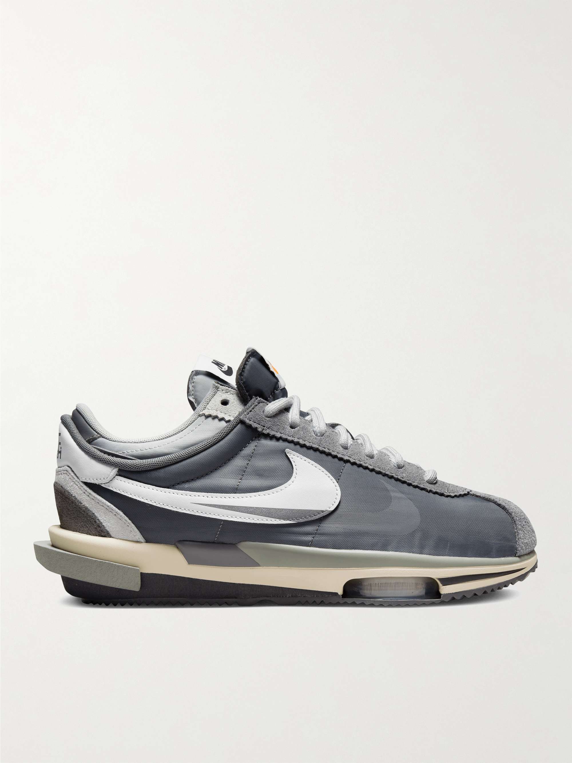 Gray + Sacai Cortez Suede and Leather-Trimmed Mesh Sneakers | NIKE MR PORTER