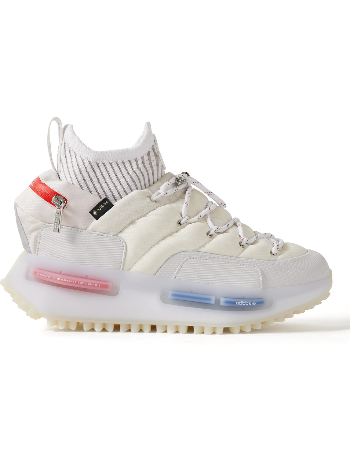 Shop Moncler Genius Adidas Originals Nmd Runner Stretch Jersey-trimmed Quilted Gore-tex™ High-top Sneakers In White