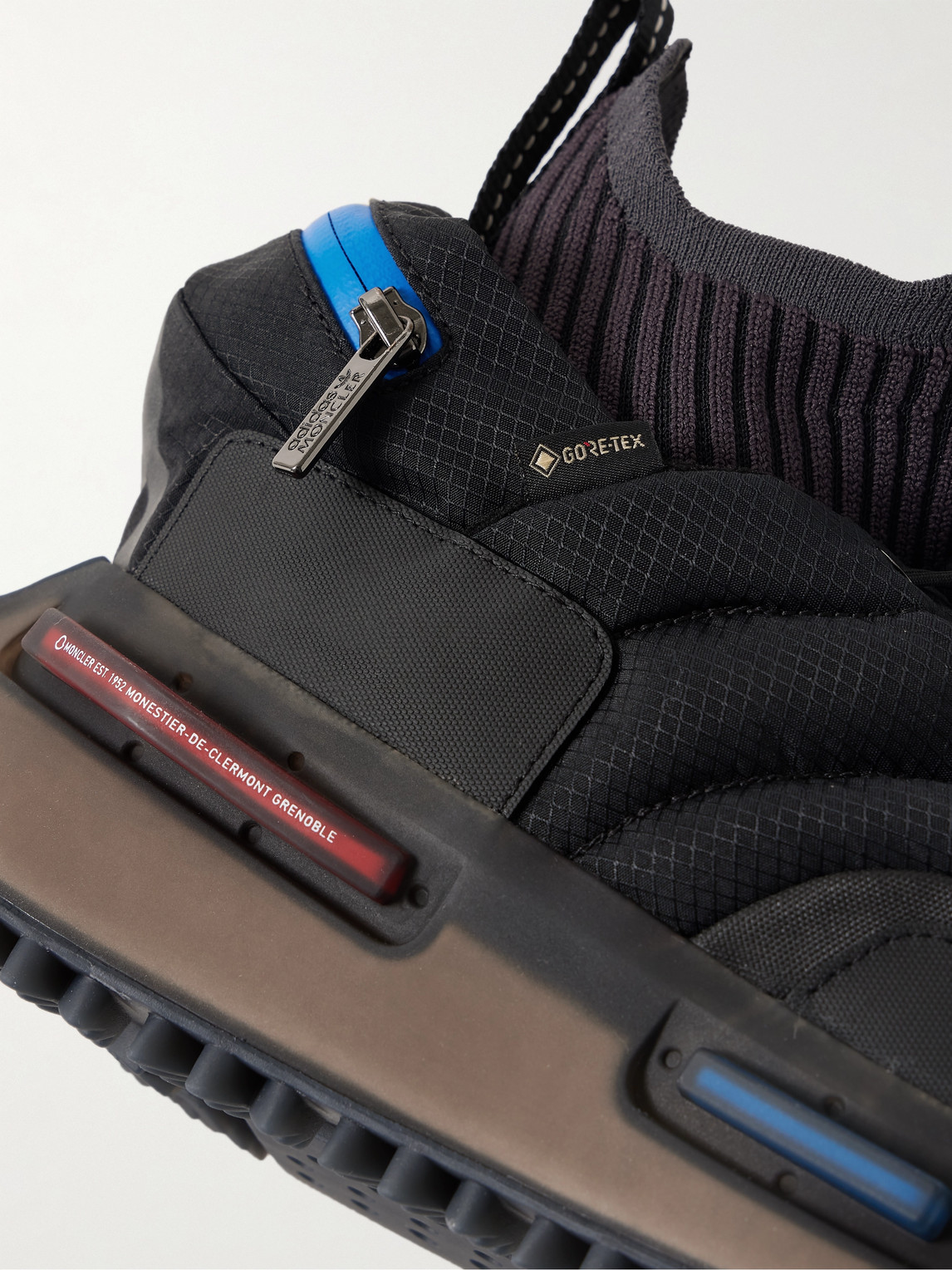 Shop Moncler Genius Adidas Originals Nmd Runner Stretch Jersey-trimmed Quilted Gore-tex High-top Sneakers In Black