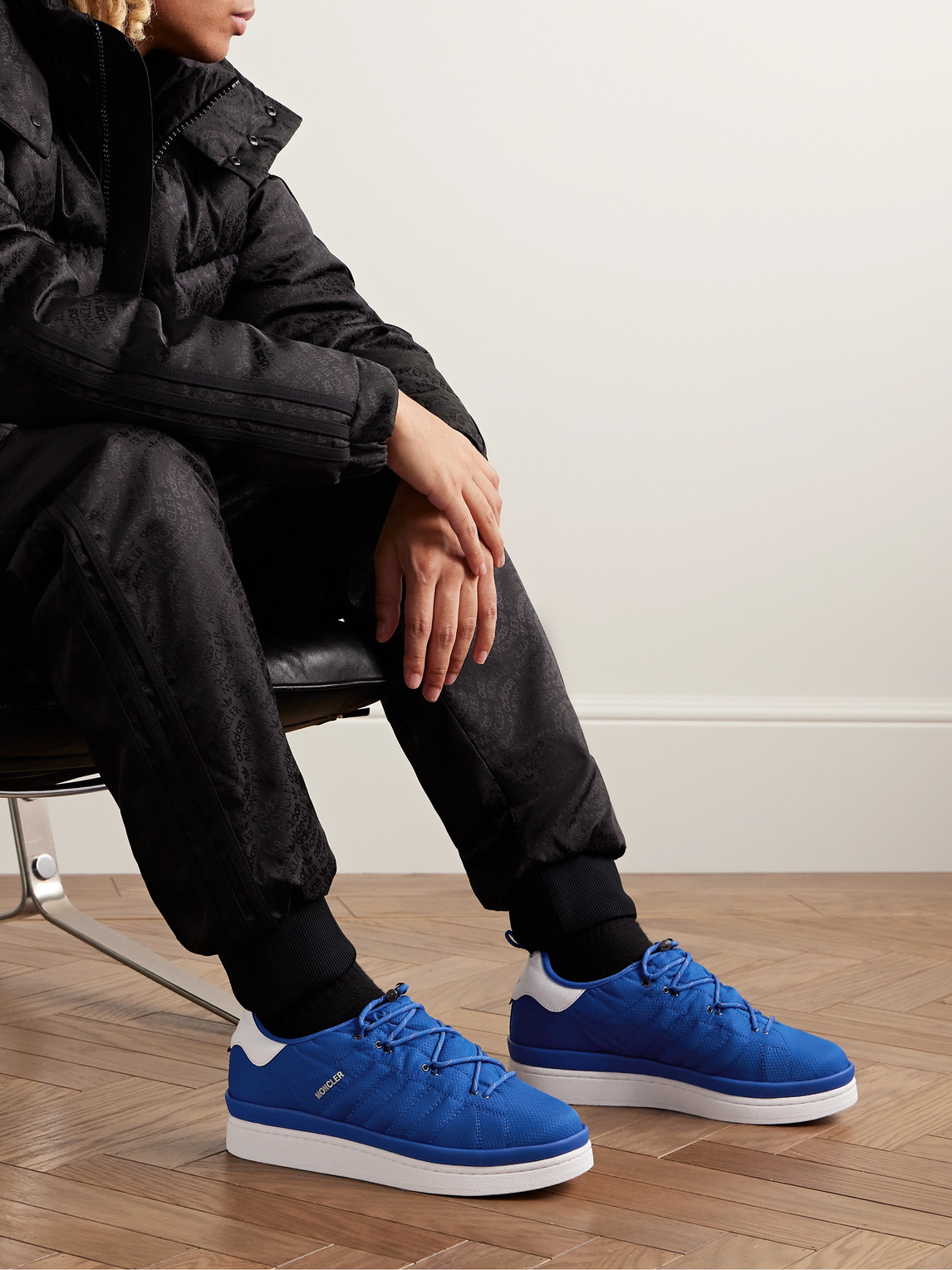 Shop Moncler Genius Adidas Originals Campus Leather-trimmed Quilted Gore-tex™ Sneakers In Blue