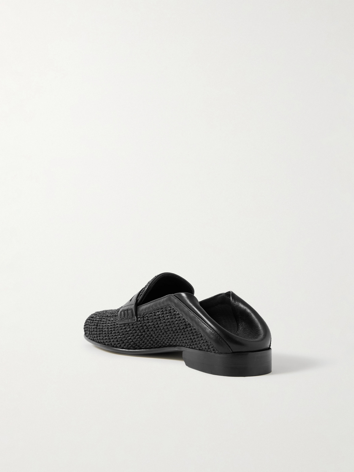Manolo Blahnik Padstow Collapsible-heel Leather-trimmed Raffia Loafers In Black
