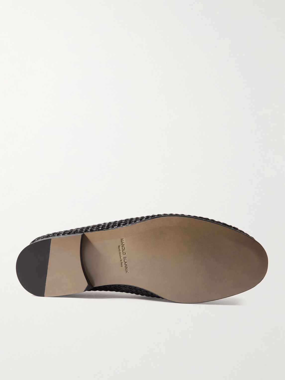 Manolo Blahnik Padstow Collapsible-heel Leather-trimmed Raffia Loafers In Black