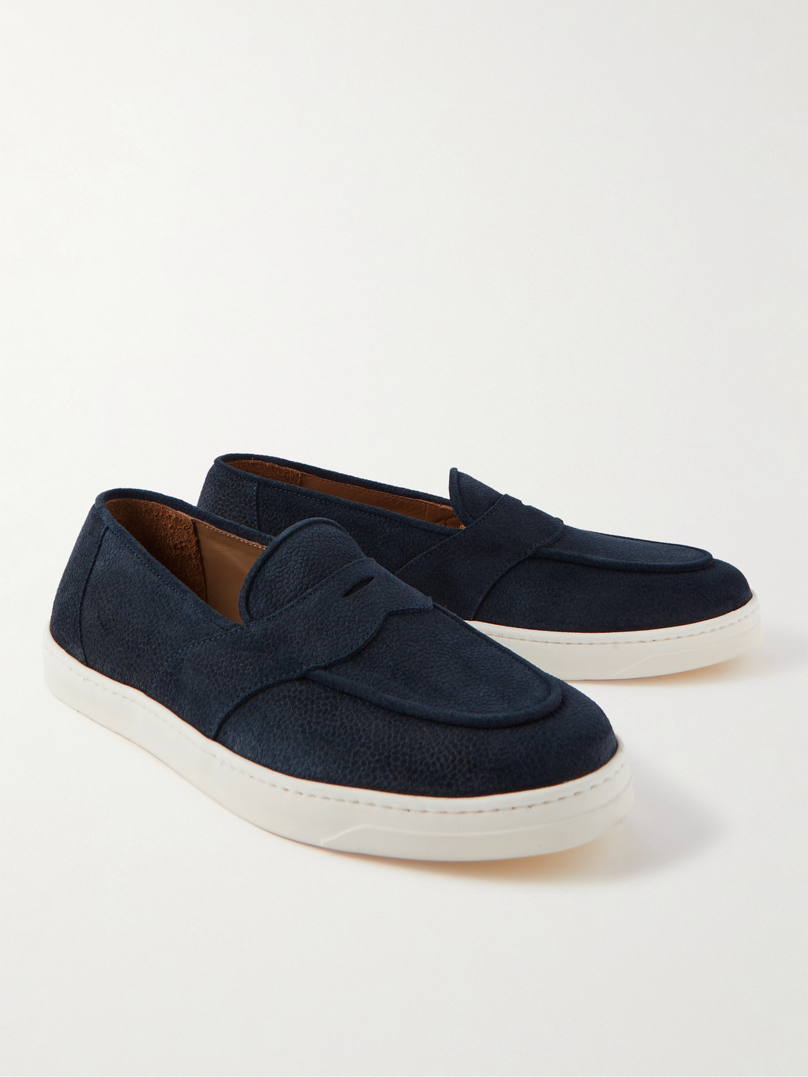 Shop George Cleverley Joey Full-grain Suede Penny Loafers In Blue