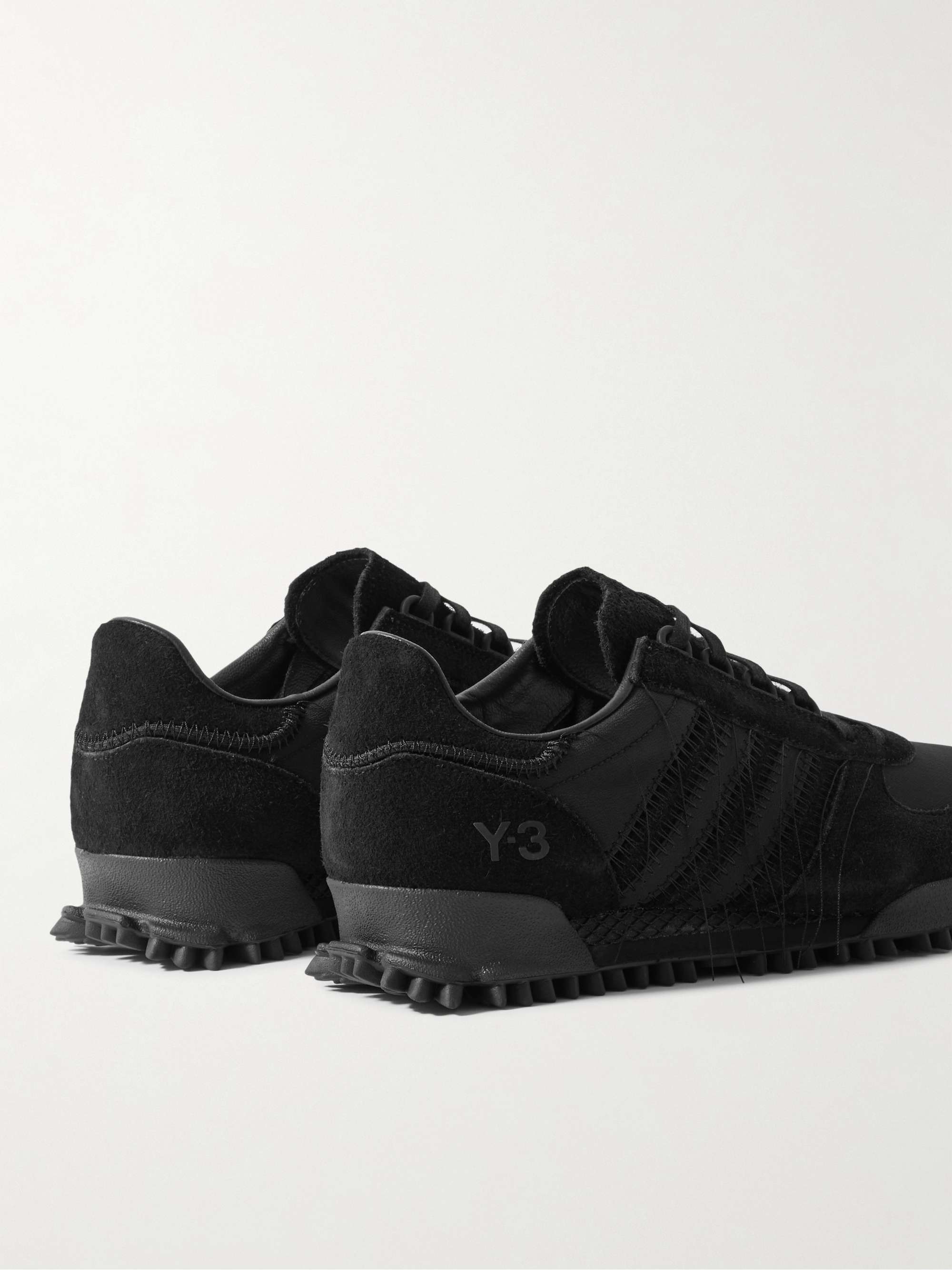 Y-3 Marathon Sneakers aus Veloursleder und Shell mit Distressed-Details