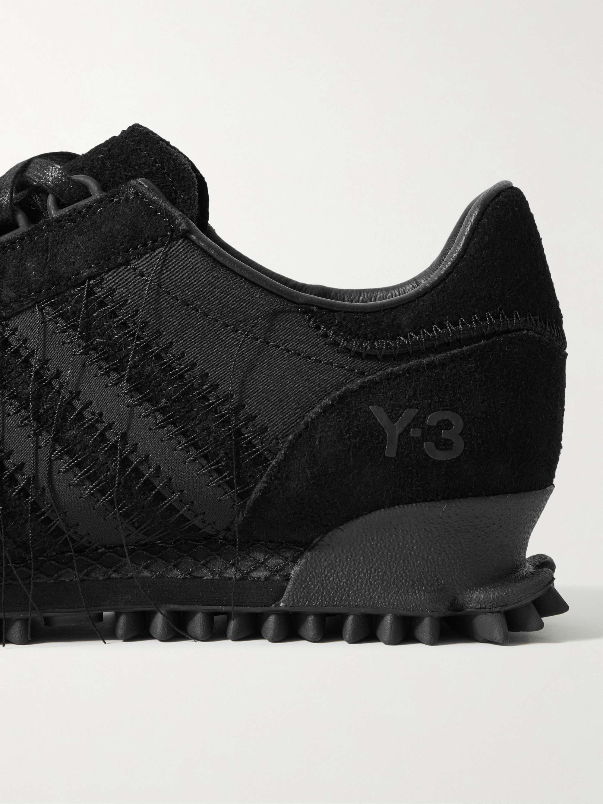 Y-3 Marathon Sneakers aus Veloursleder und Shell mit Distressed-Details