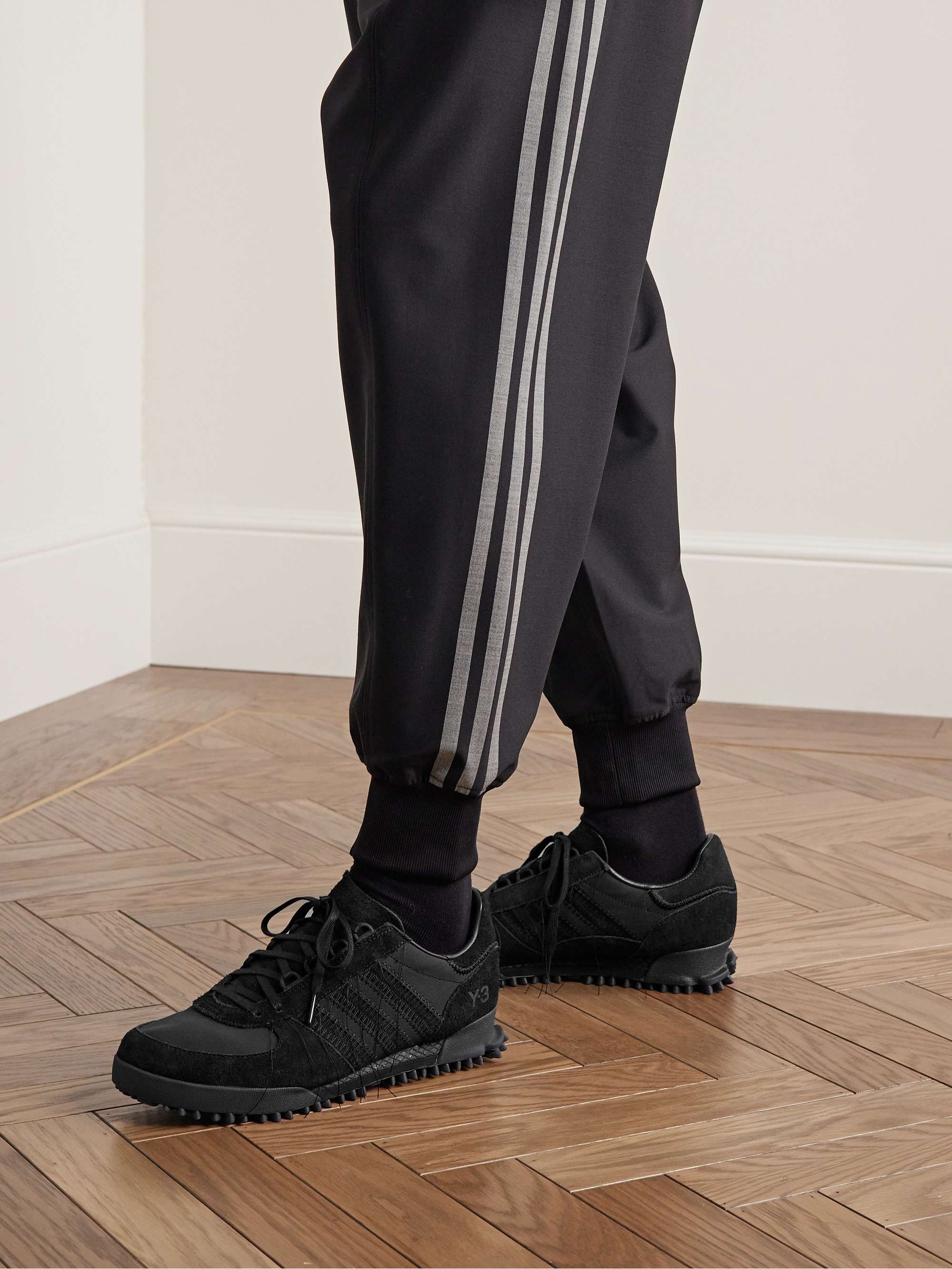 Y-3 Marathon Sneakers aus Veloursleder und Shell mit Distressed-Details