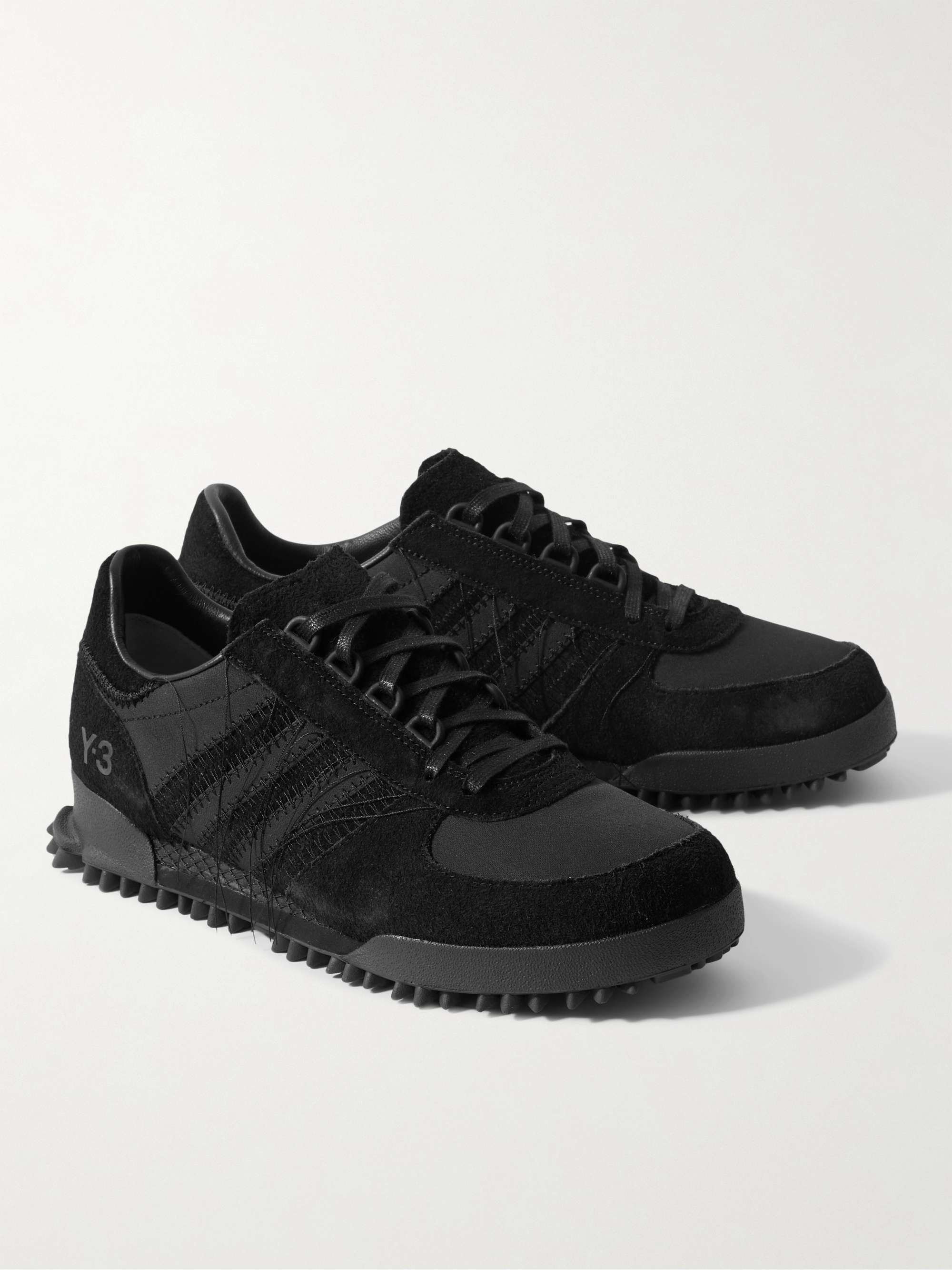 Y-3 Marathon Sneakers aus Veloursleder und Shell mit Distressed-Details
