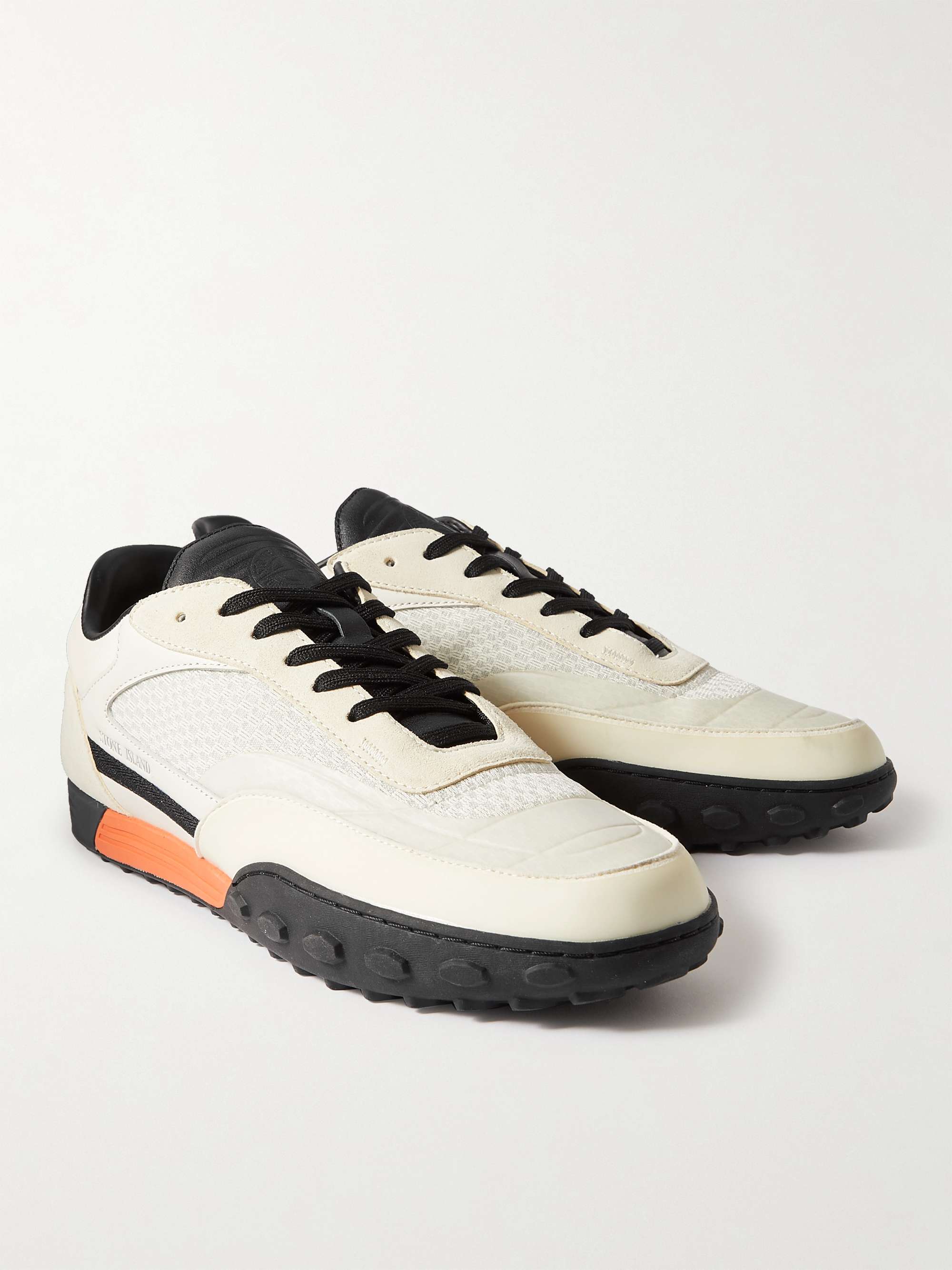 STONE ISLAND Football Logo-Embossed Leather, Suede and Nylon Sneakers