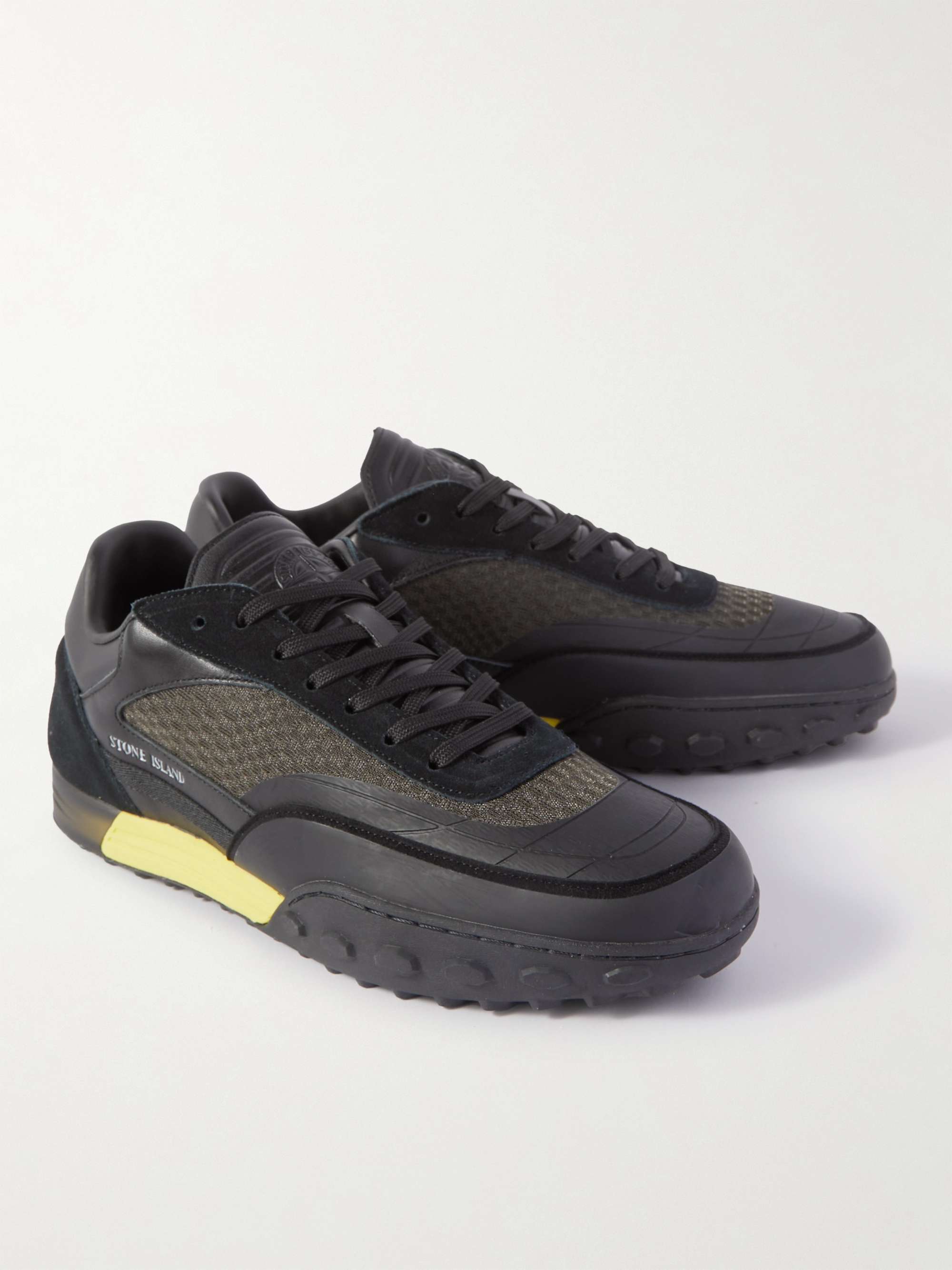 STONE ISLAND Football Logo-Embossed Leather, Suede and Nylon Sneakers