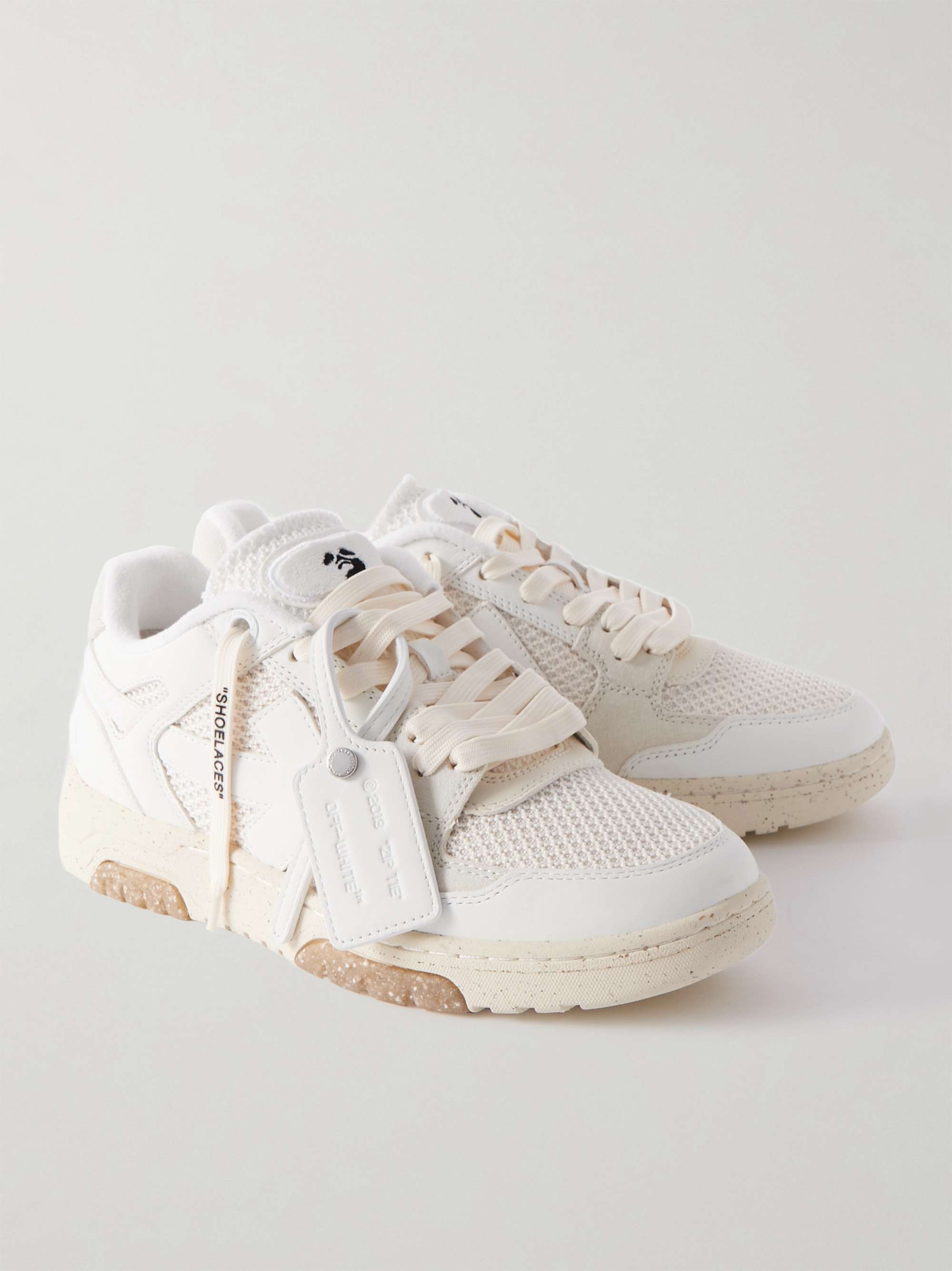 OFF-WHITE Slim Out of Office Leather and Mesh Sneakers