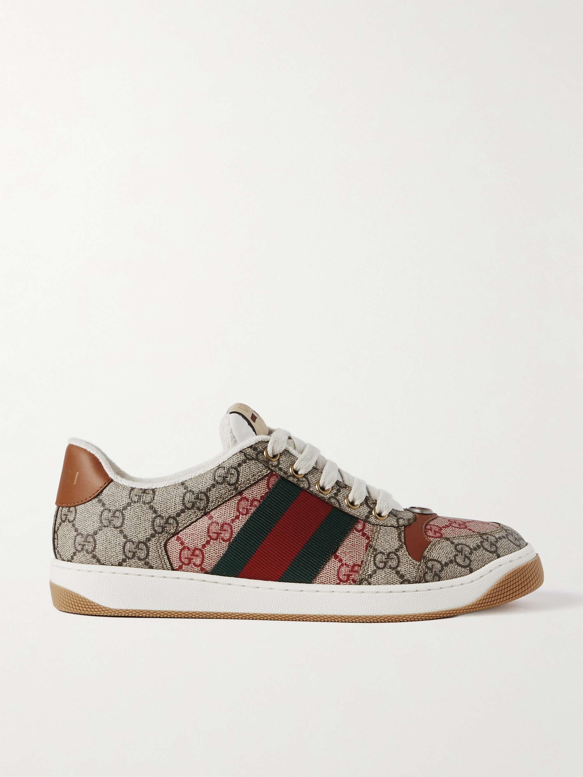 GUCCI Webbing and Leather-Trimmed Monogrammed Coated-Canvas Sneakers | MR  PORTER