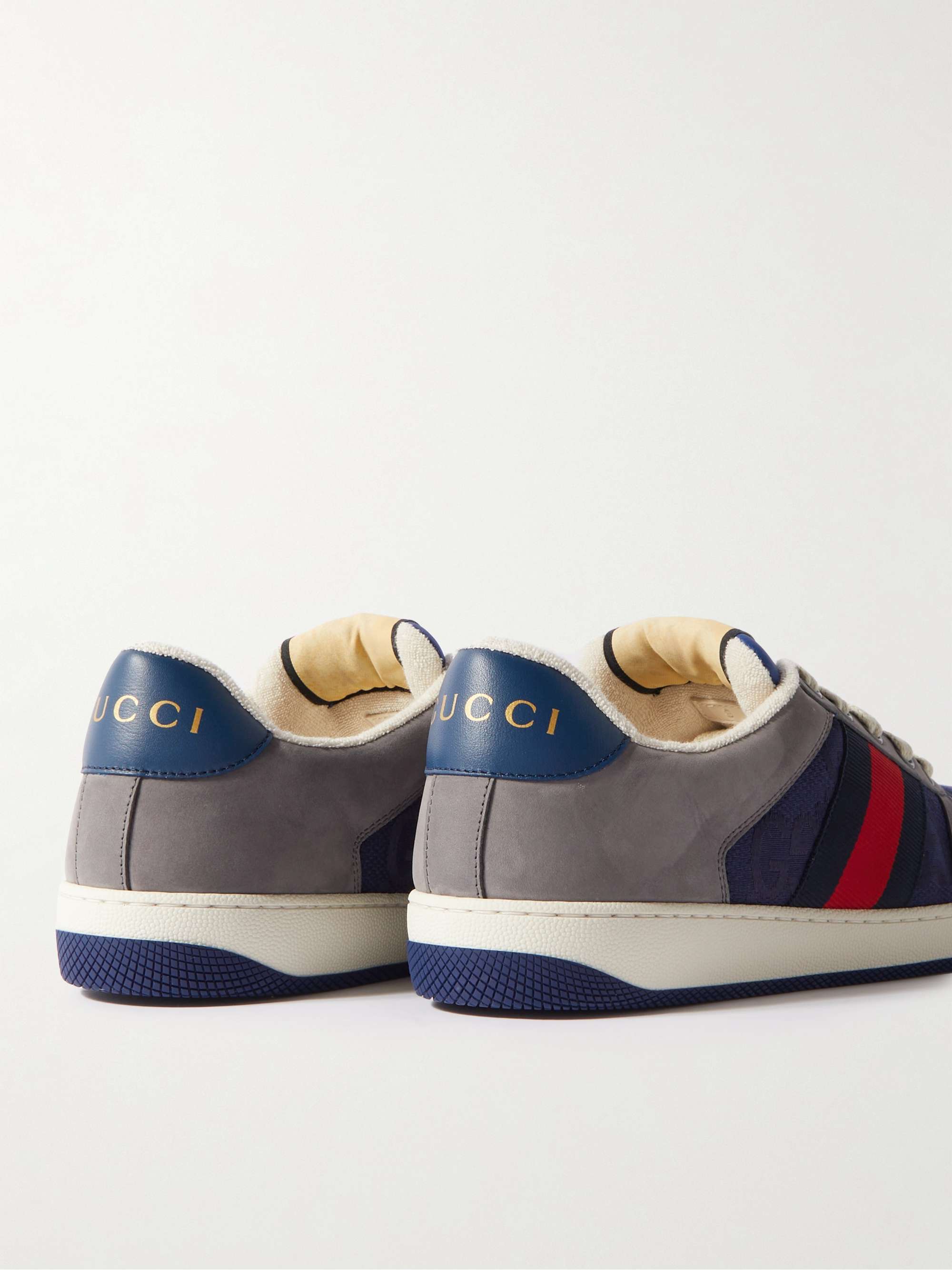 GUCCI Ace Leather and Webbing-Trimmed Monogrammed Canvas Sneakers for Men