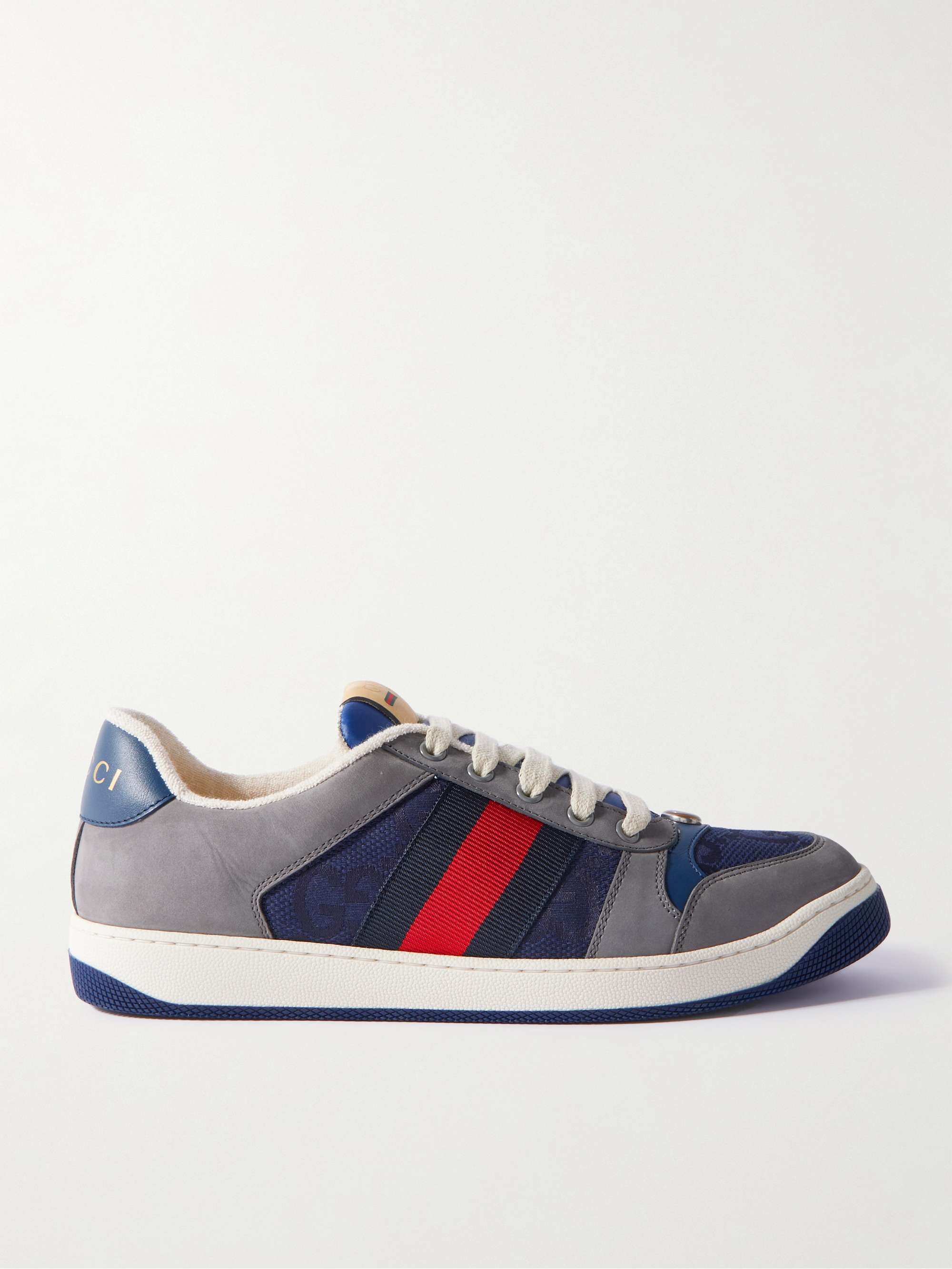 Gucci - Men - Monogrammed Coated-canvas and Leather Sneakers Blue - UK 8