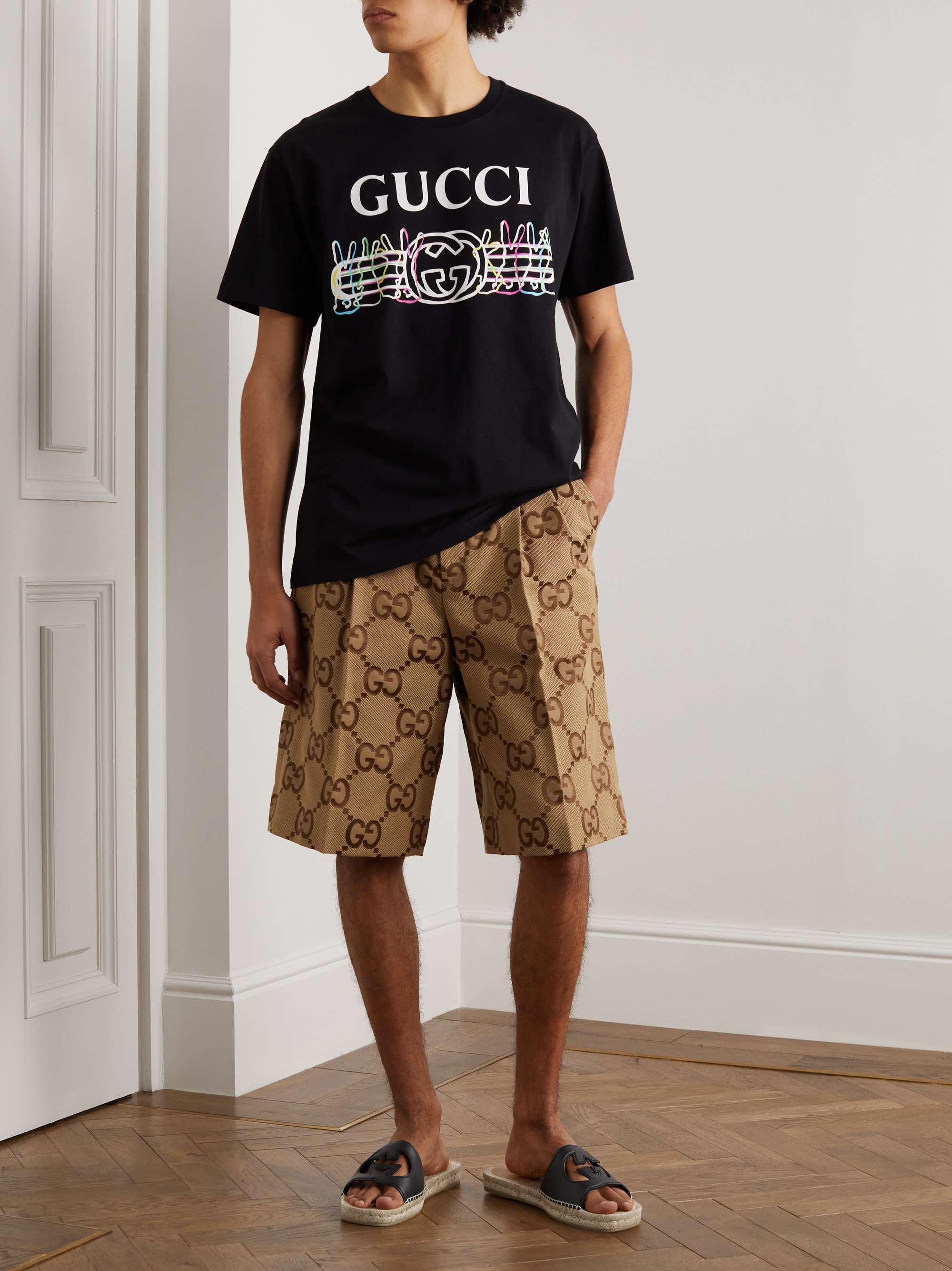 GUCCI Logo-Cutout Leather Sandals
