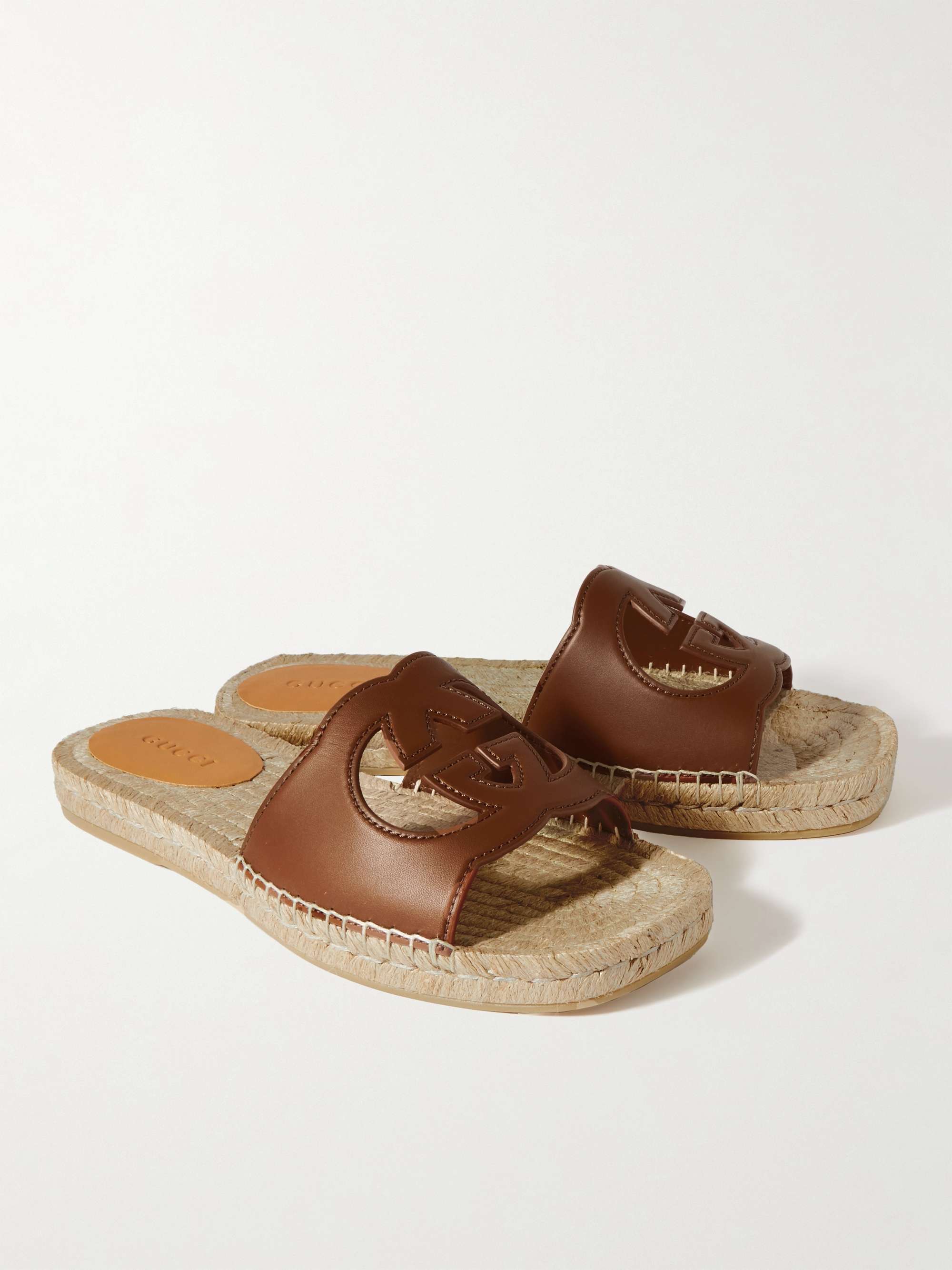 GUCCI Logo-Cutout Leather Sandals