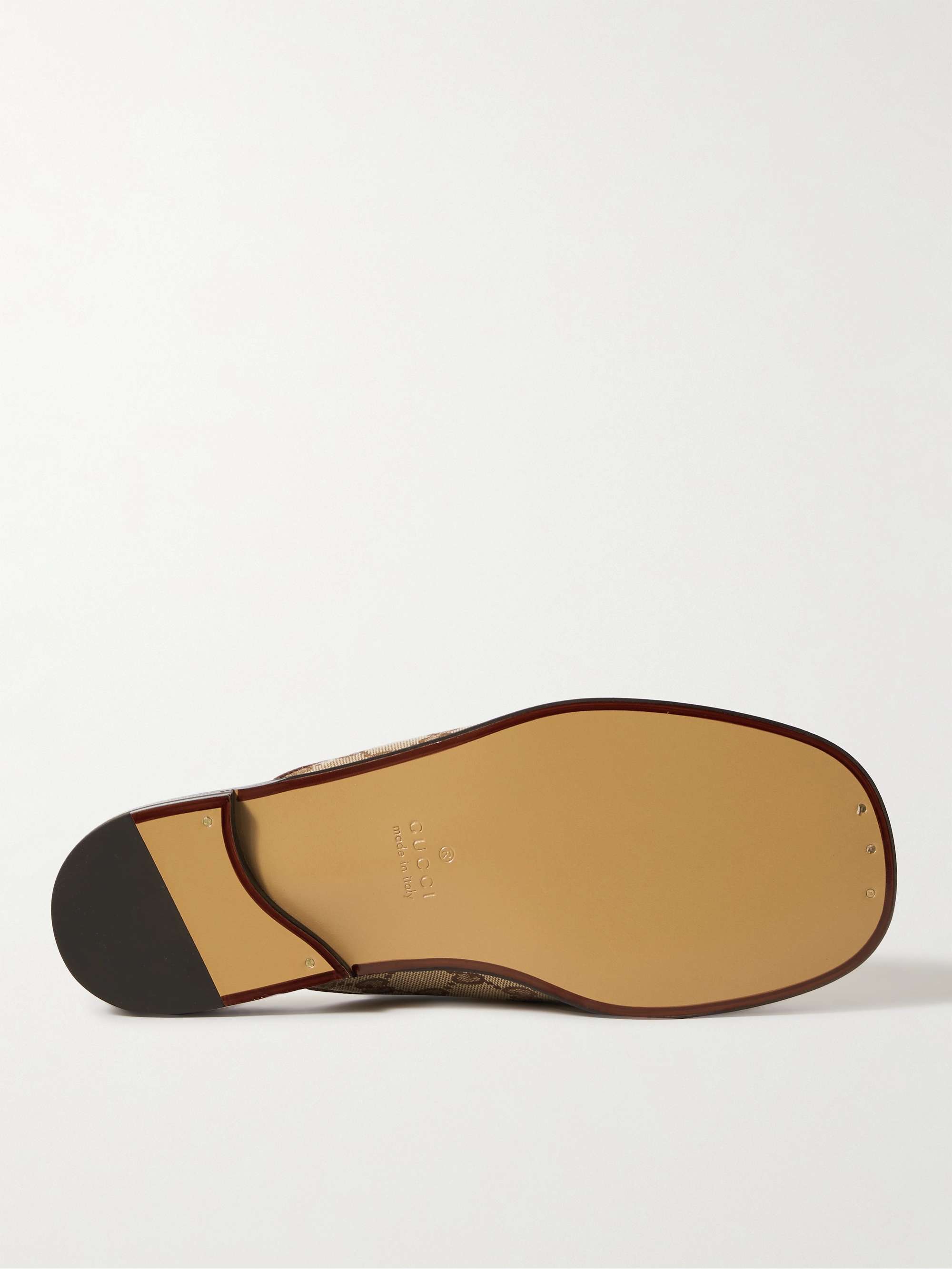 GUCCI Leather-Trimmed Monogrammed Coated-Canvas Backless Loafers