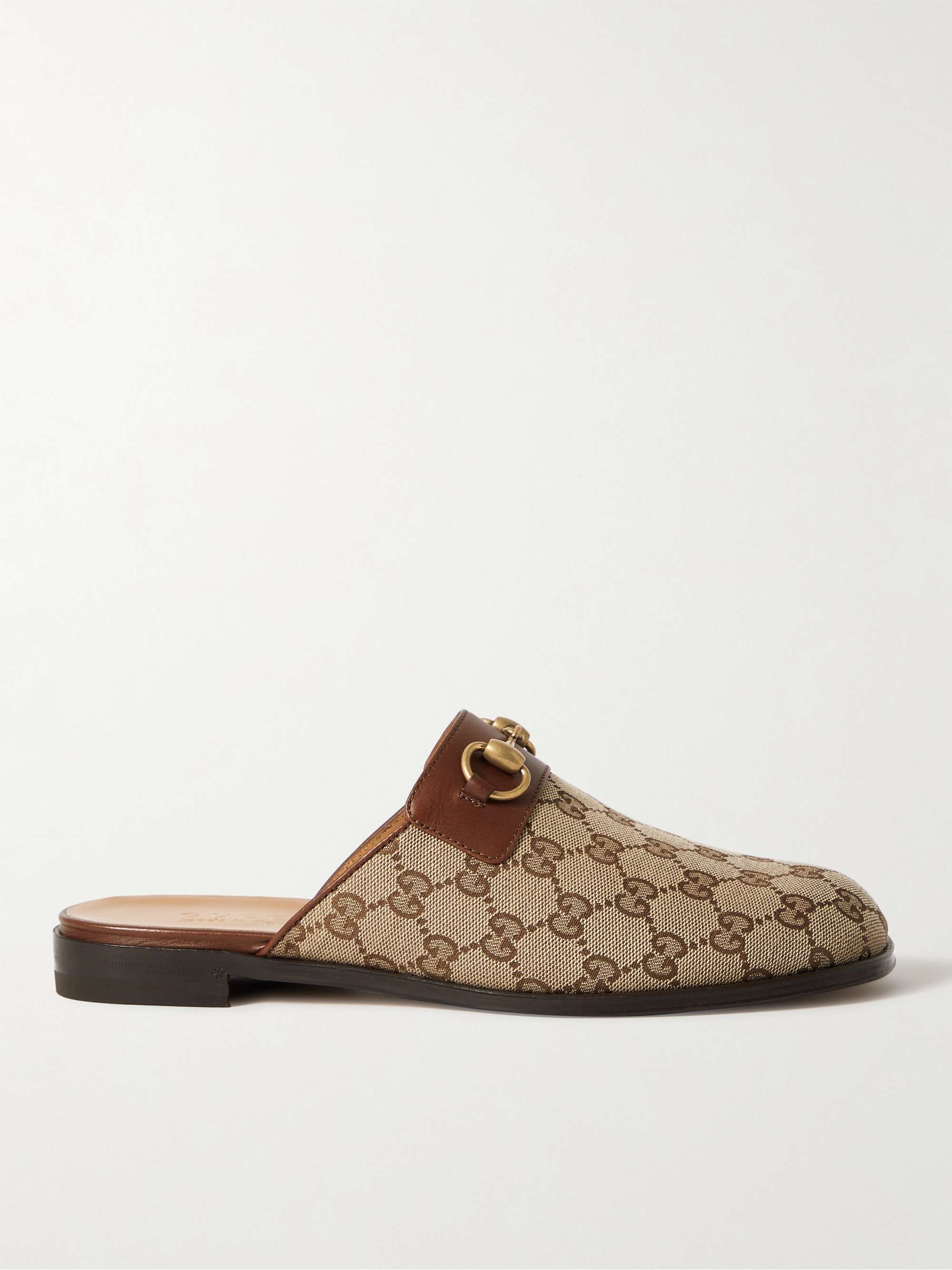 GUCCI Leather-Trimmed Monogrammed Coated-Canvas Backless Loafers Men | PORTER