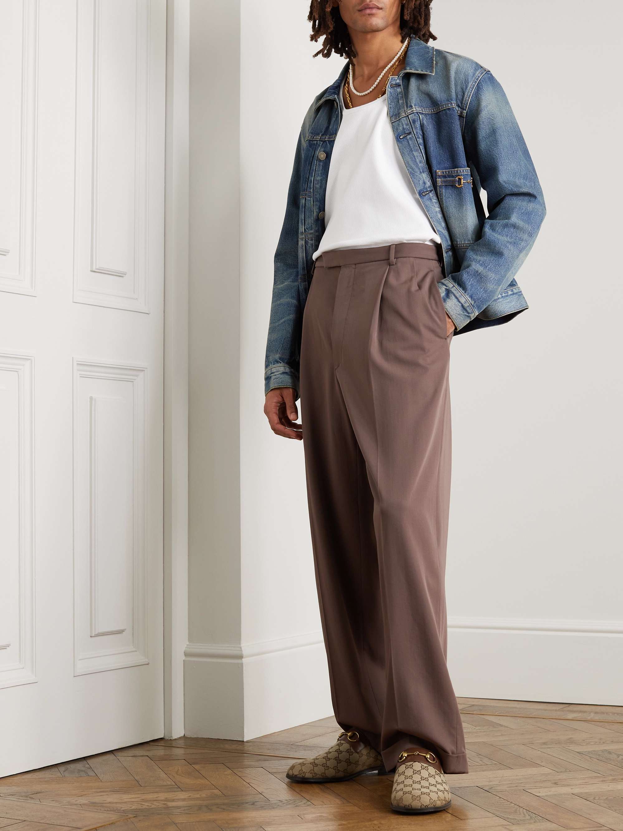 GUCCI Leather-Trimmed Monogrammed Coated-Canvas Backless Loafers