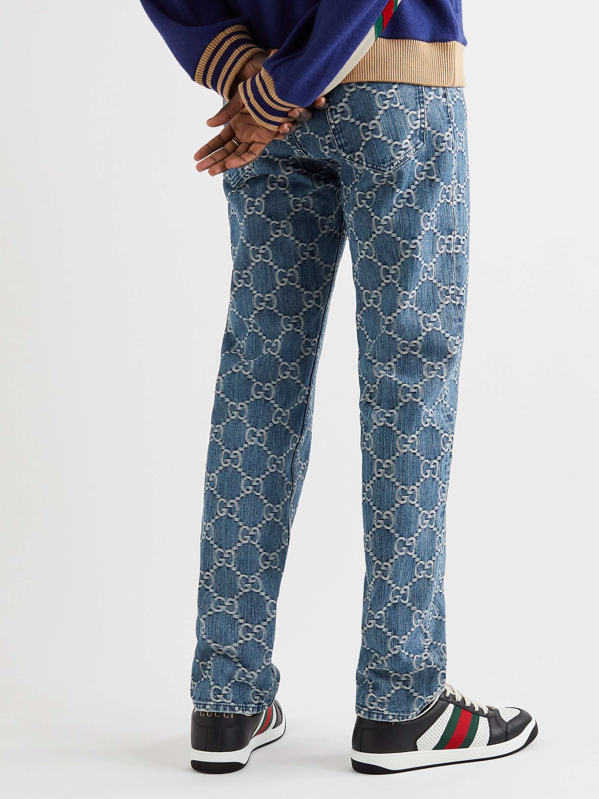GUCCI Slim-Fit Tapered Logo-Jacquard Jeans