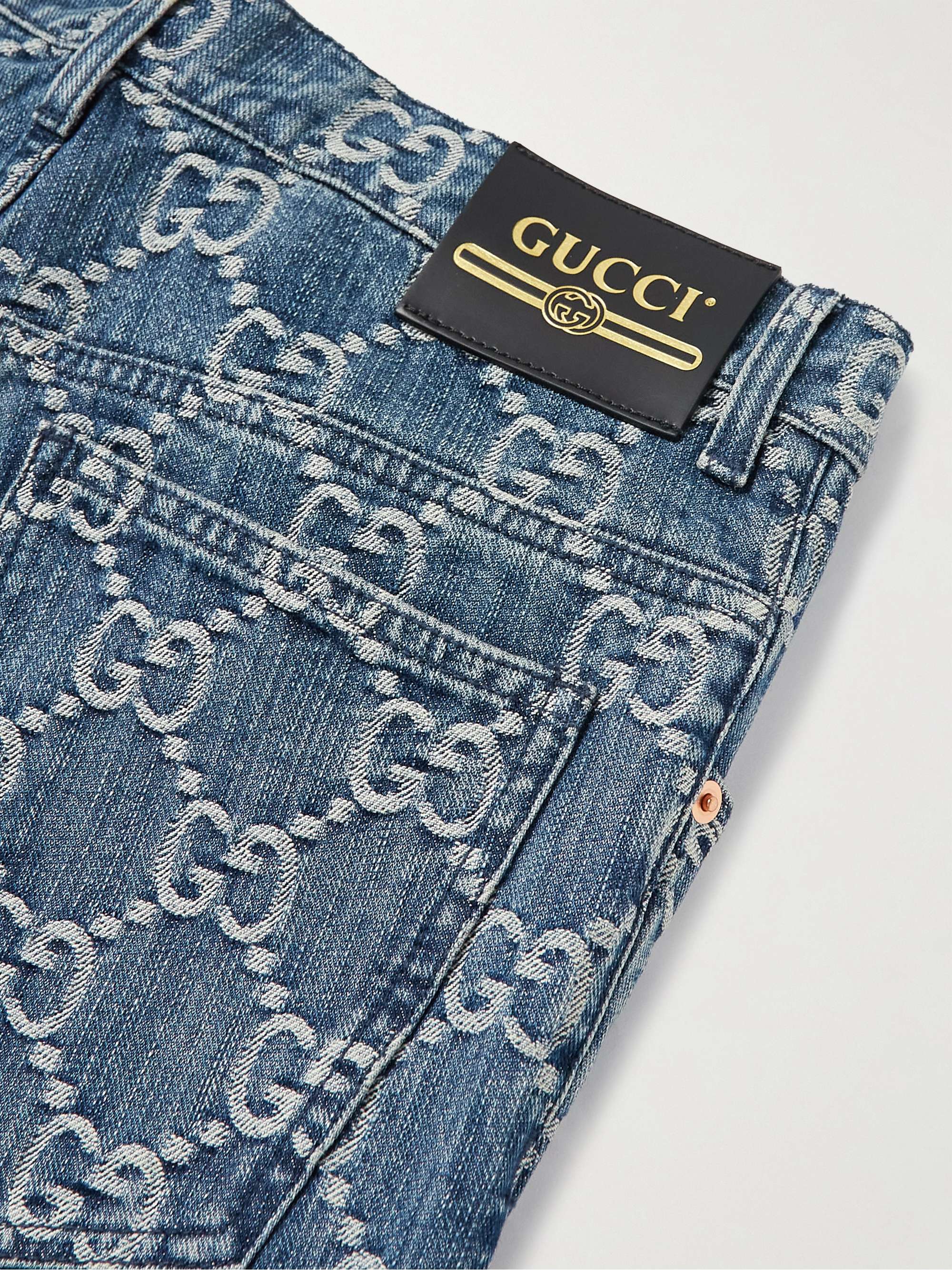 GUCCI Slim-Fit Tapered Logo-Jacquard Jeans for Men | MR PORTER