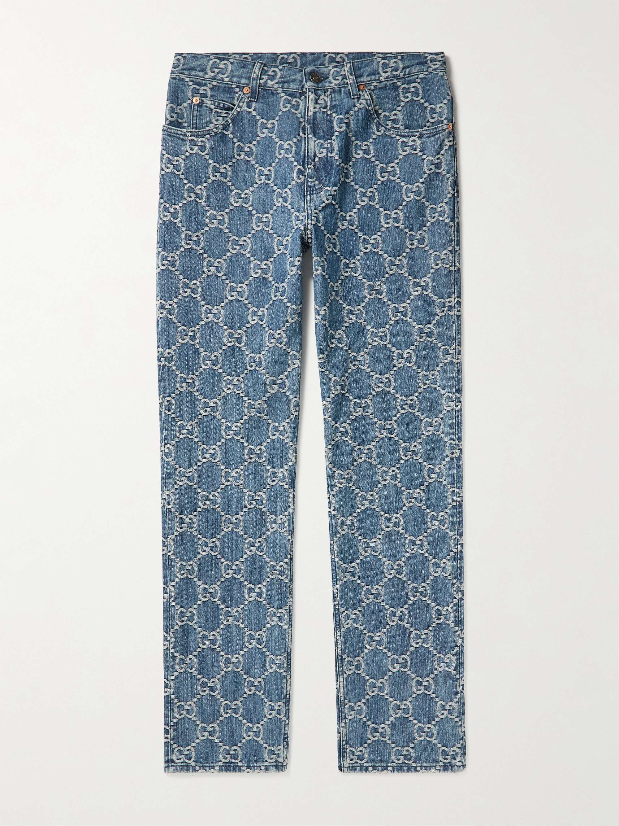 Slim-Fit Tapered Logo-Jacquard Jeans