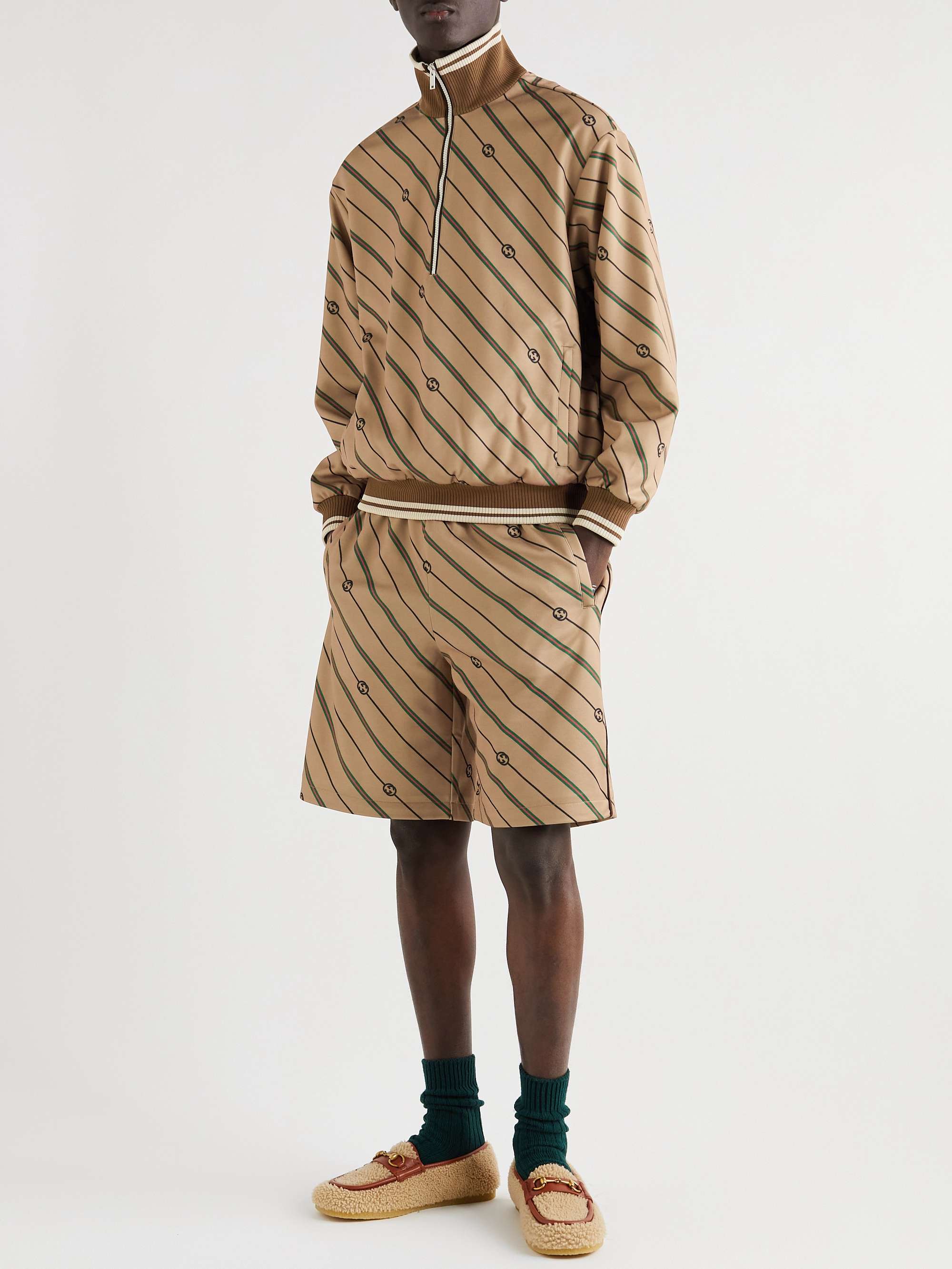 GUCCI Logo-Print Striped Piqué Half-Zip Sweatshirt