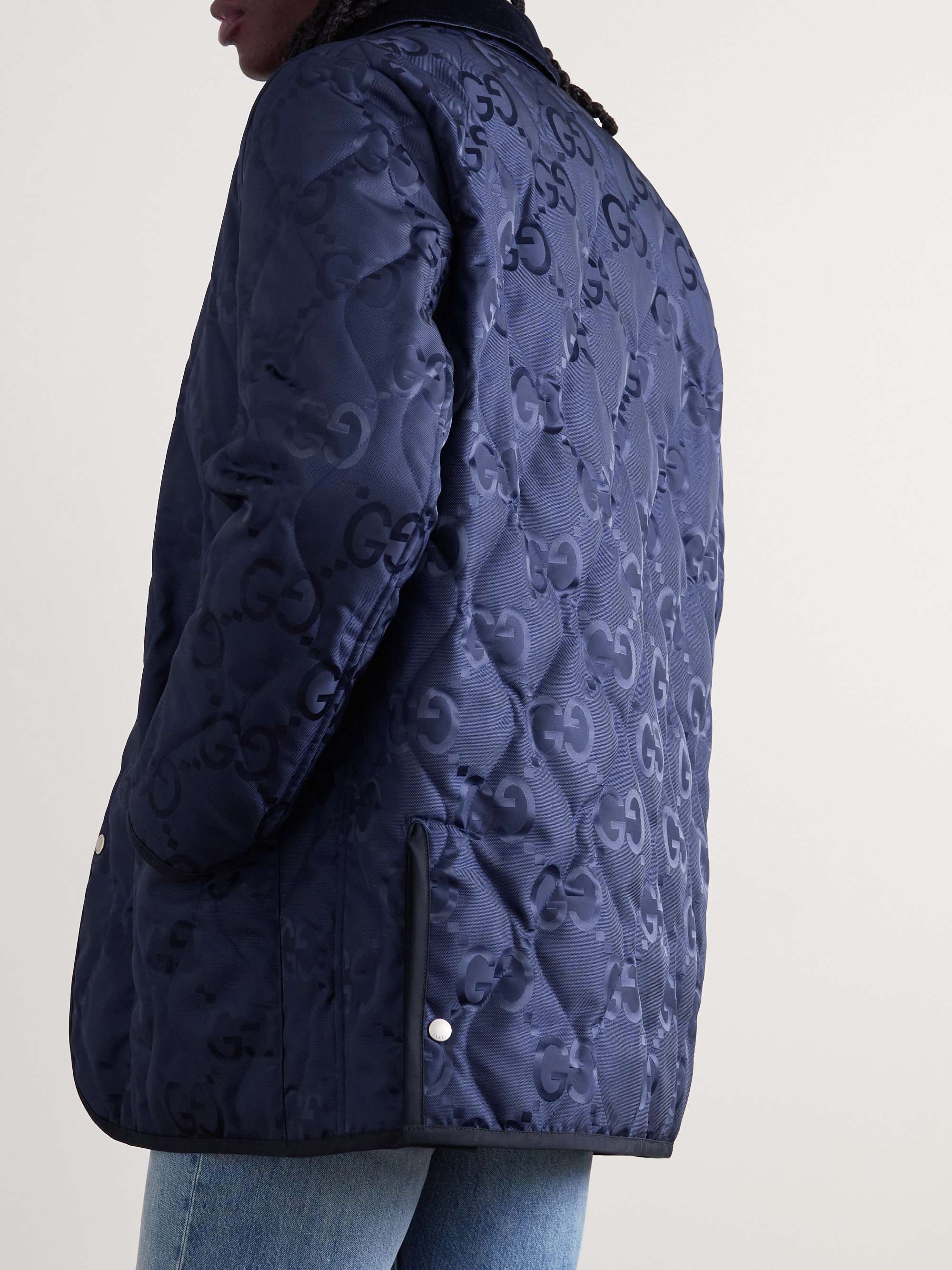 GUCCI Corduroy-Trimmed Padded Logo-Jacquard Shell Jacket