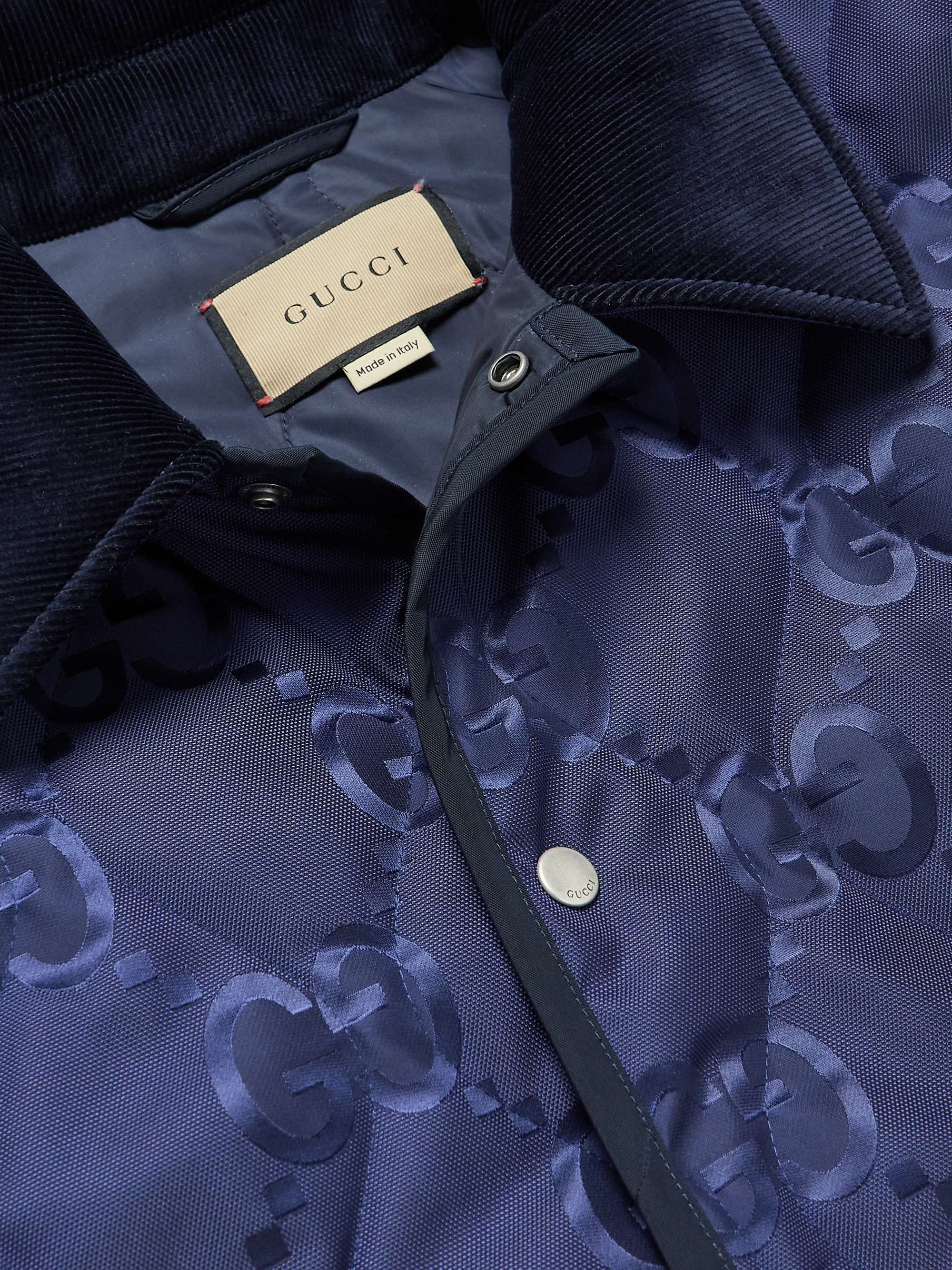 GUCCI Corduroy-Trimmed Padded Logo-Jacquard Shell Jacket