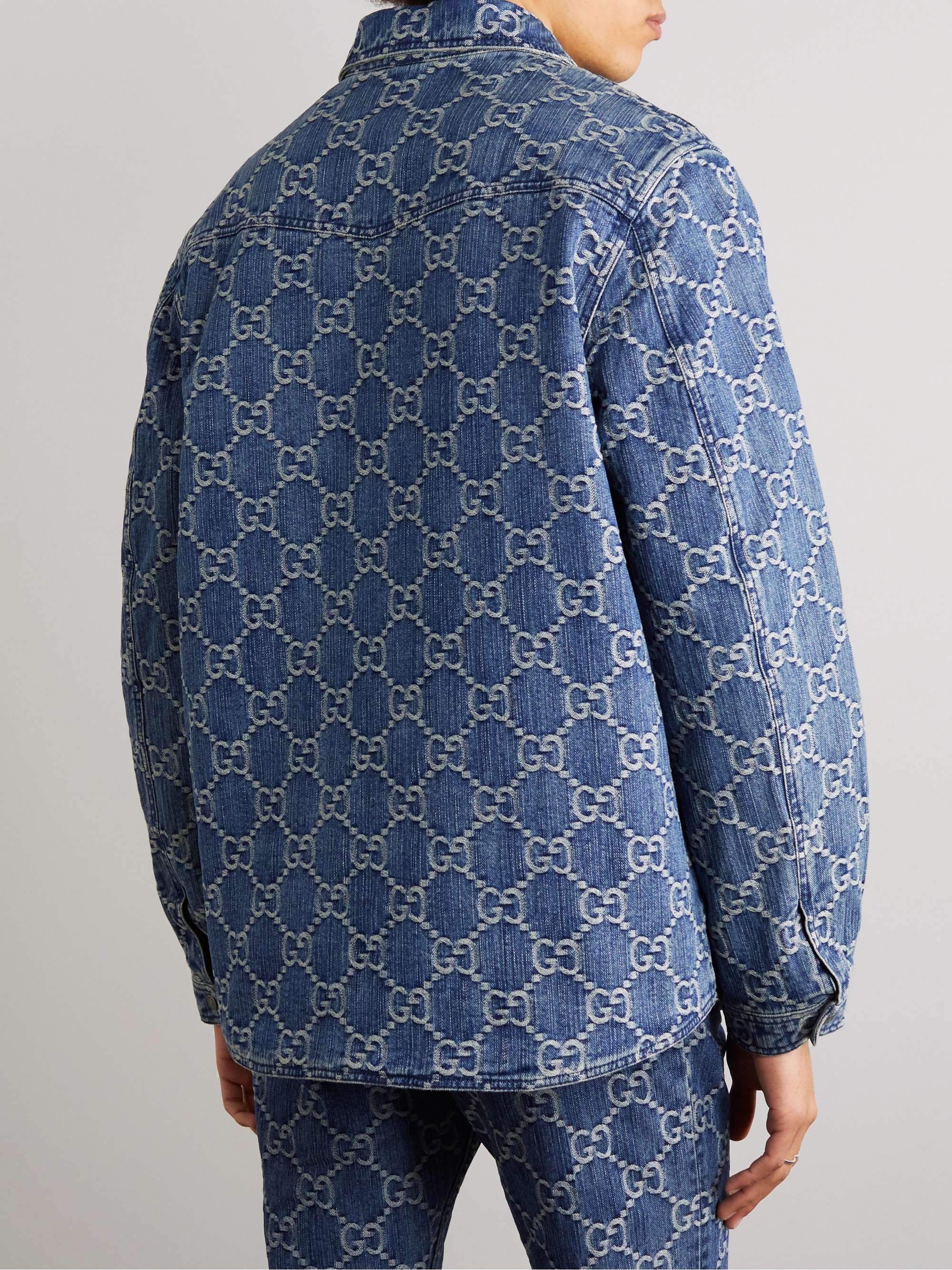 GUCCI Cosmogonie Padded Logo-Jacquard Denim Overshirt