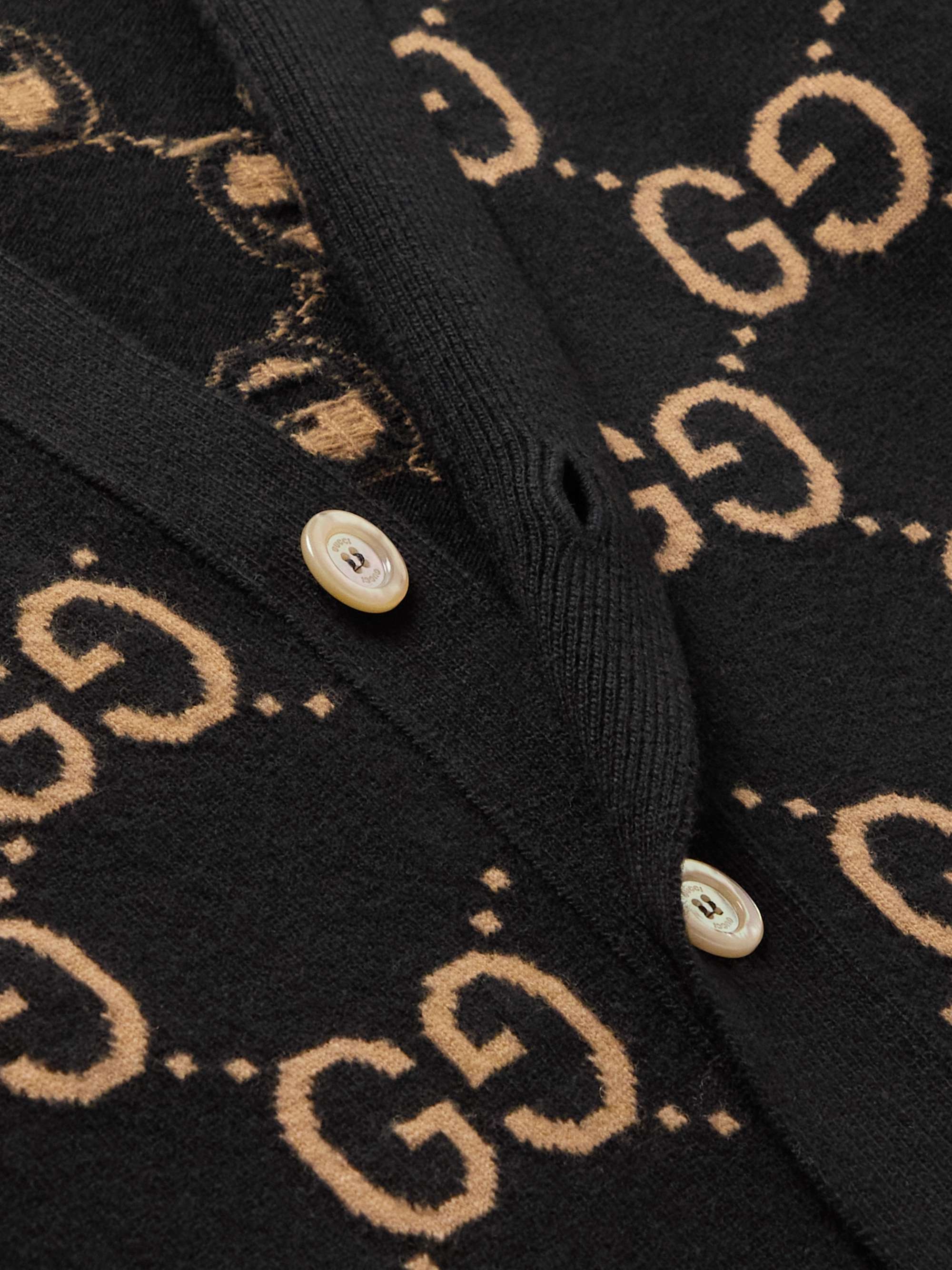 GUCCI 슬림 핏 모노그램 울 자카드 가디건