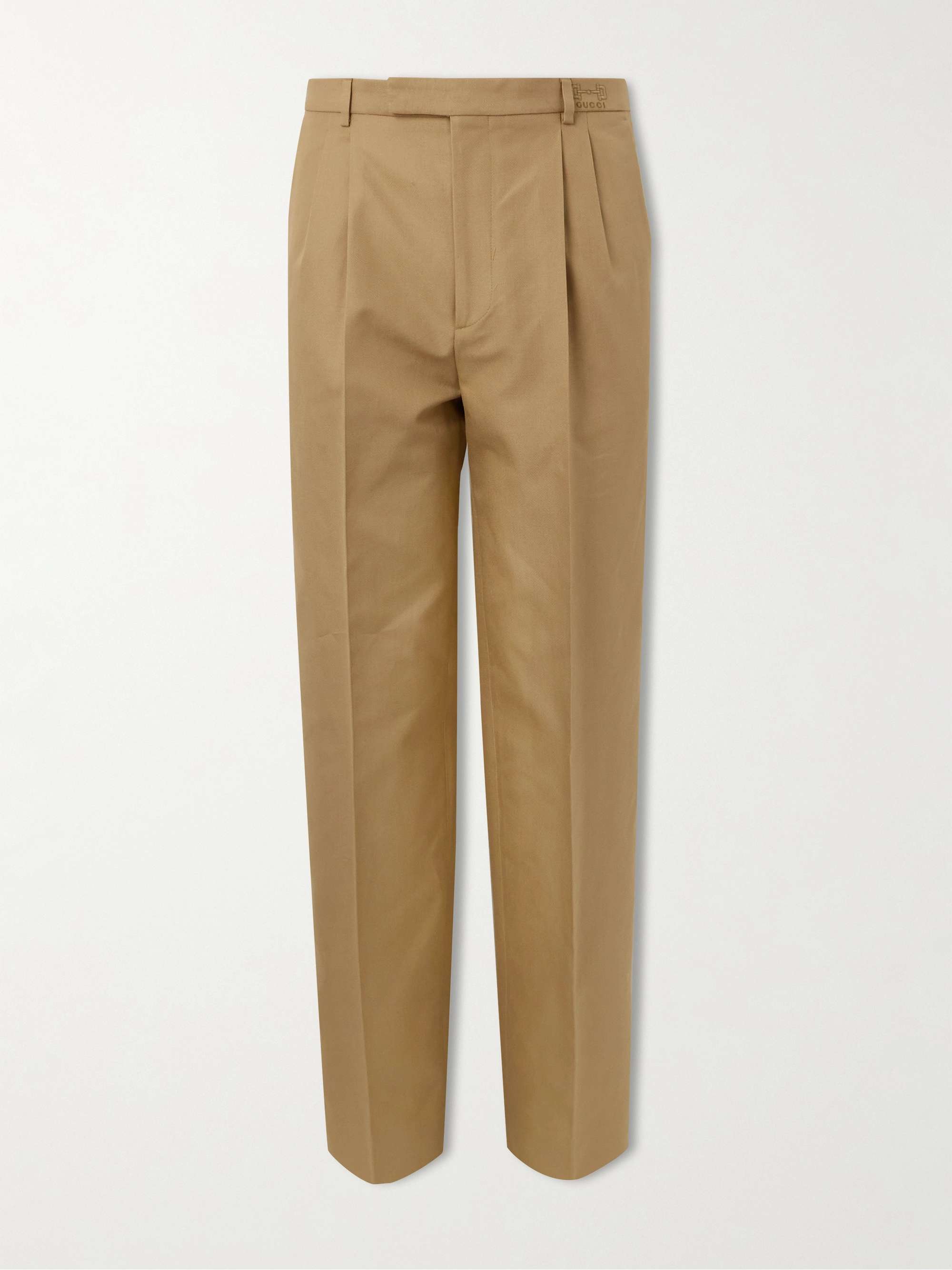 Straight-Leg Pleated Cotton Trousers