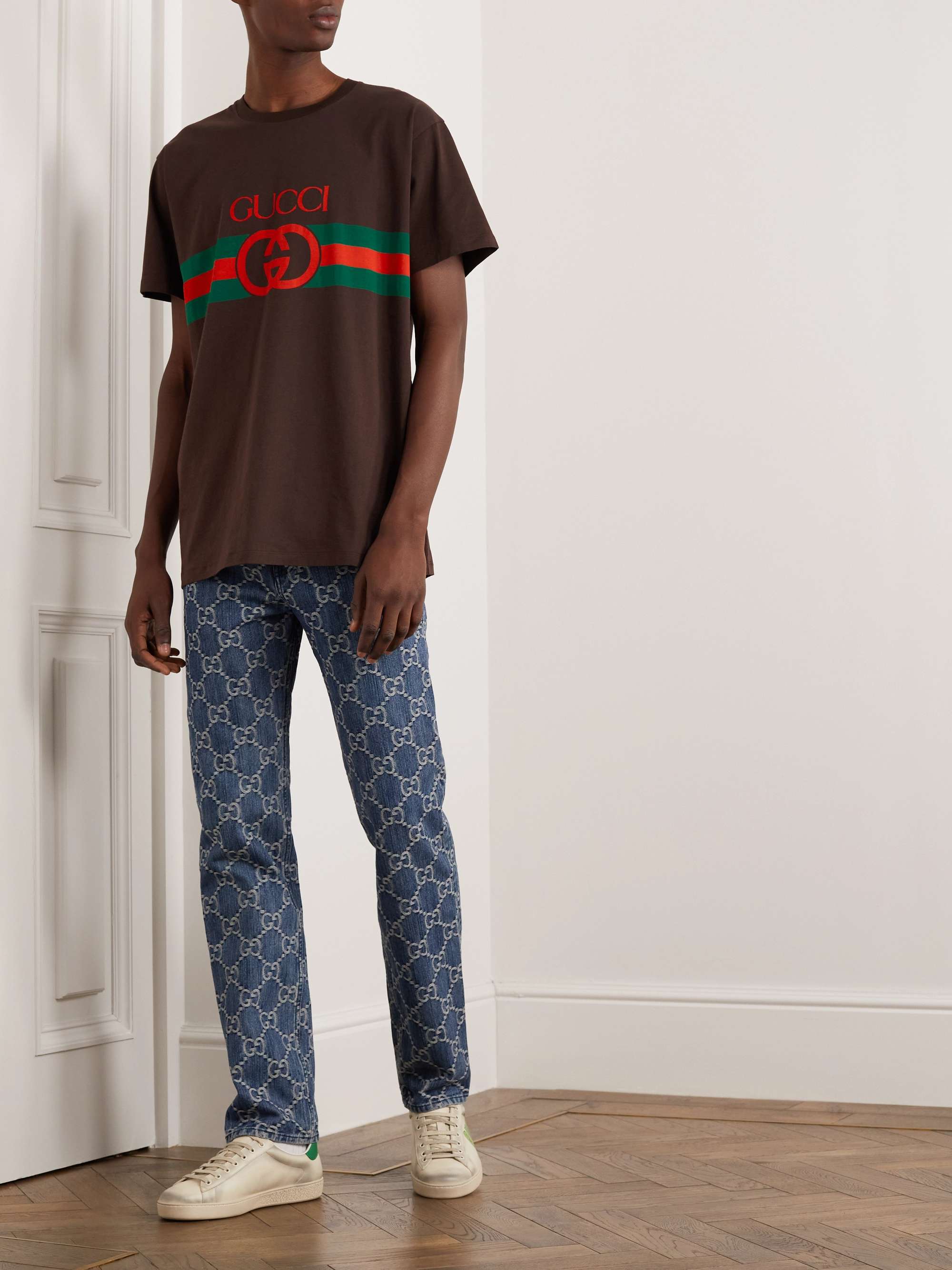 Black Washed Cotton Jersey Oversize T-Shirt With Gucci Logo