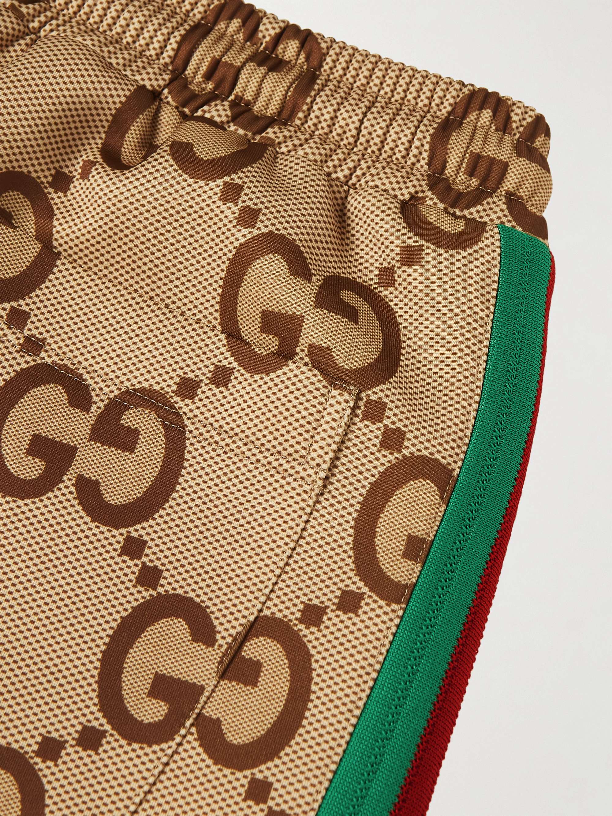GUCCI Webbing-Trimmed Monogrammed Jersey Sweatpants