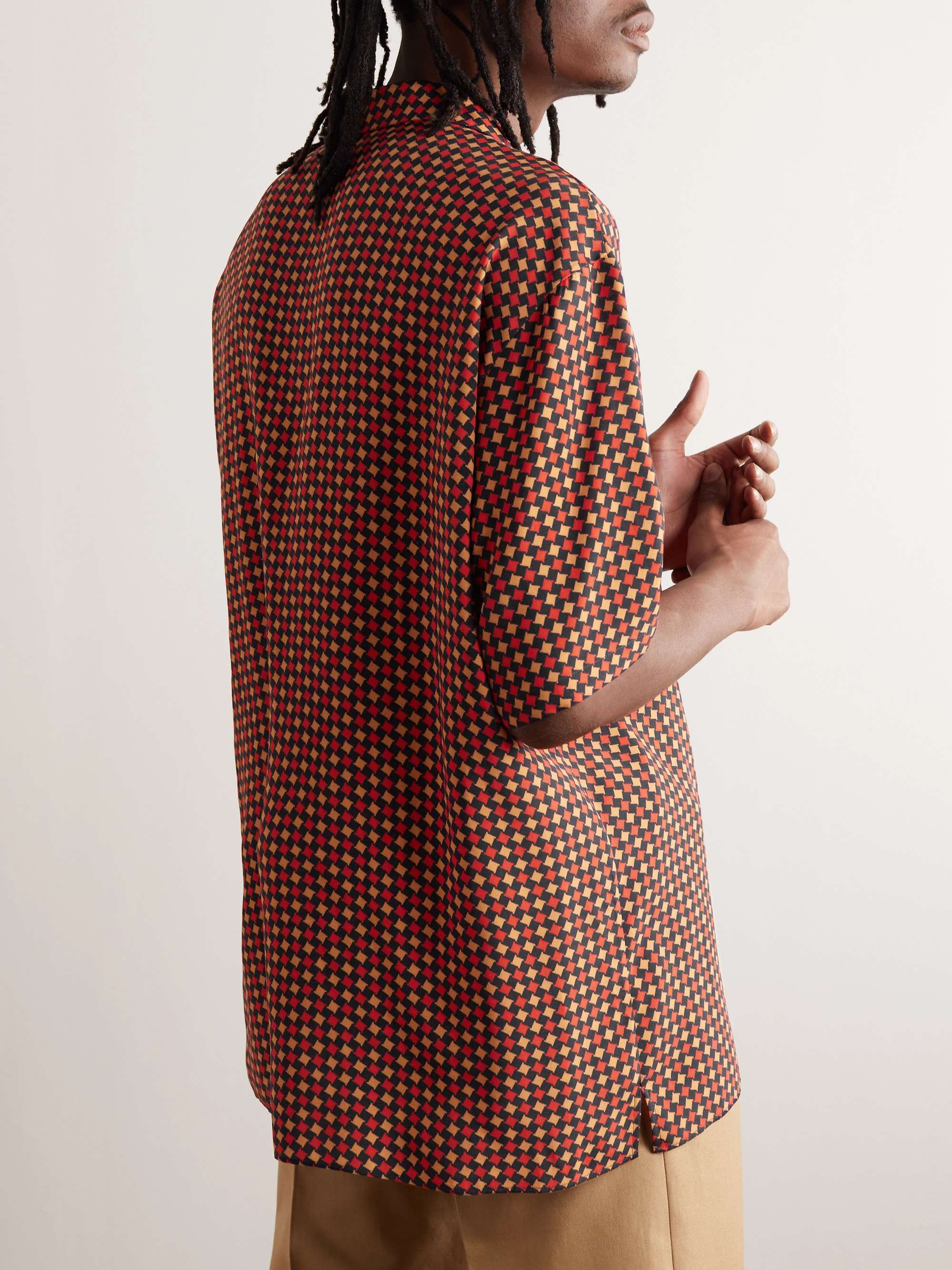 GUCCI Camp-Collar Printed Striped Silk Shirt